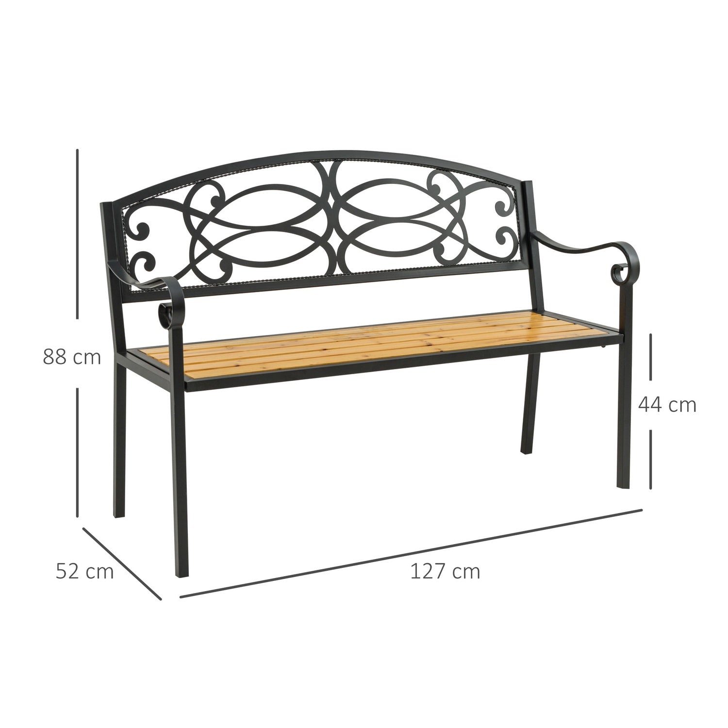 Trä & metall 2-sits trädgårdsbänk – 220 kg kapacitet