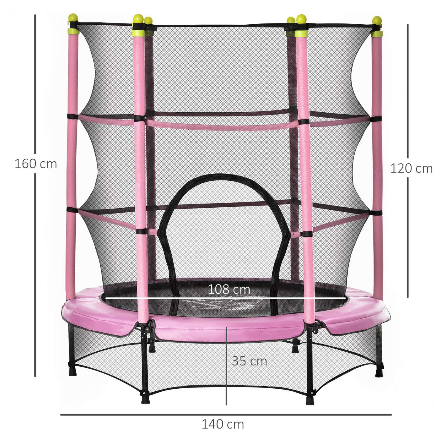 Träningsstudsmatta för barn med skyddsnät, rosa, 45 kg-gräns