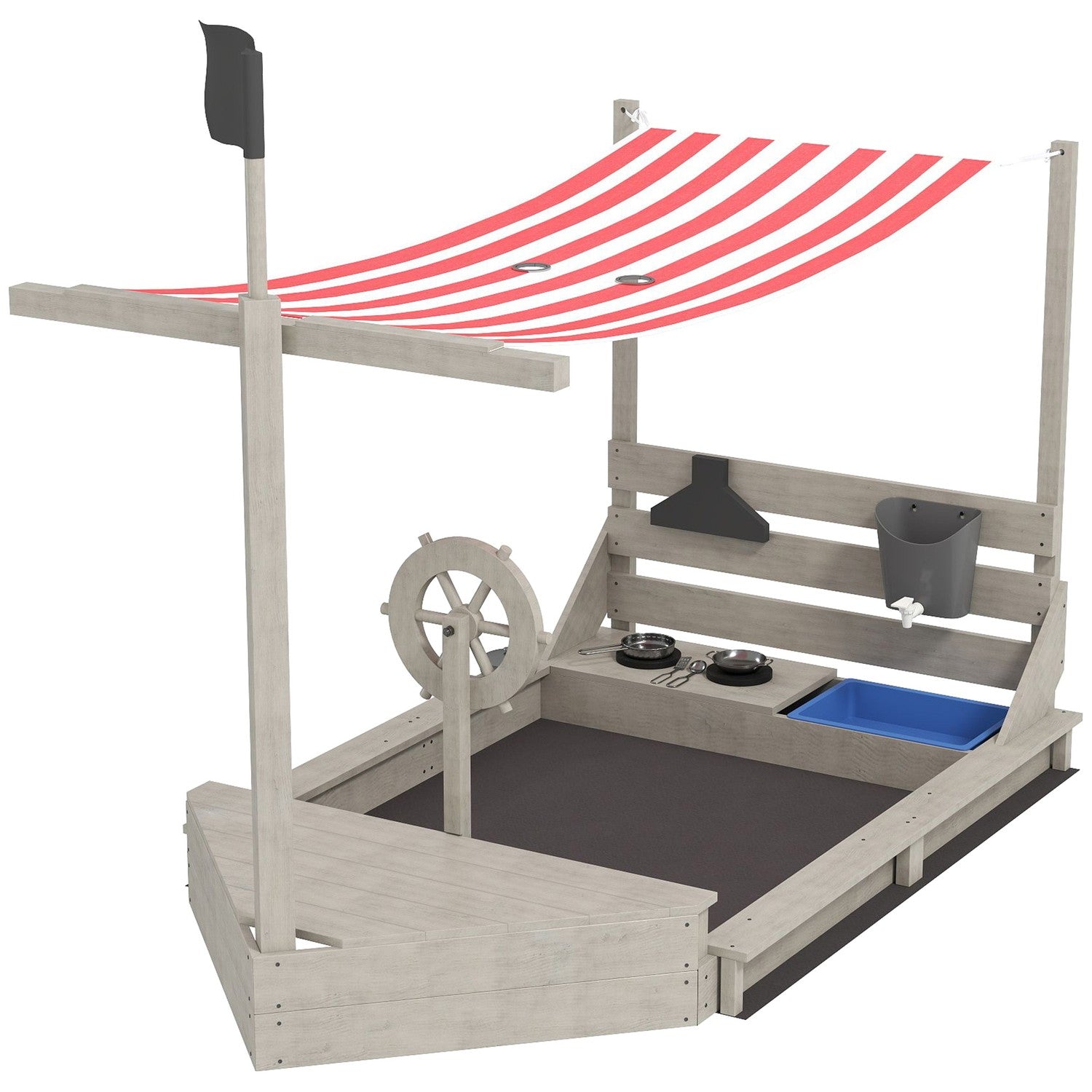 Träskeppslekstuga Sandlåda med lock – 180 x 103 x 144,5 cm