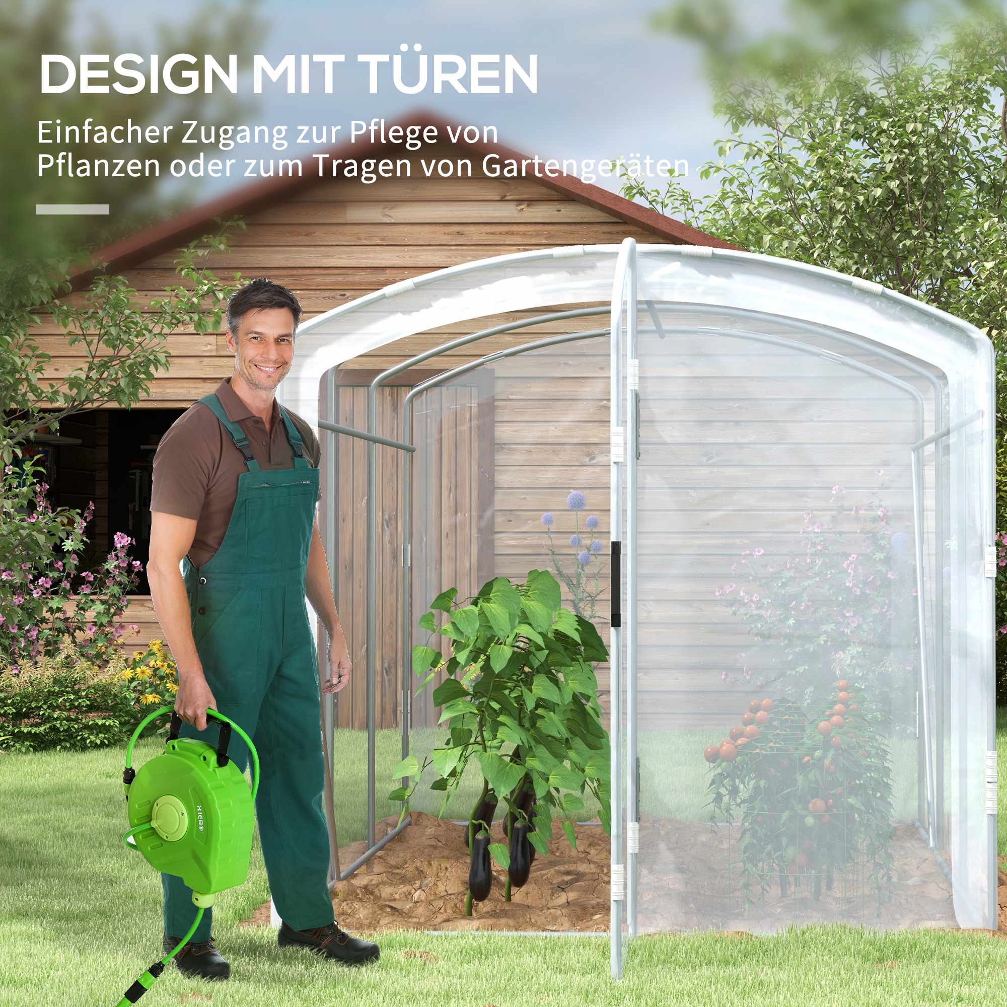 Tunnelväxthus för inträde, transparent lock, 3x2x2m