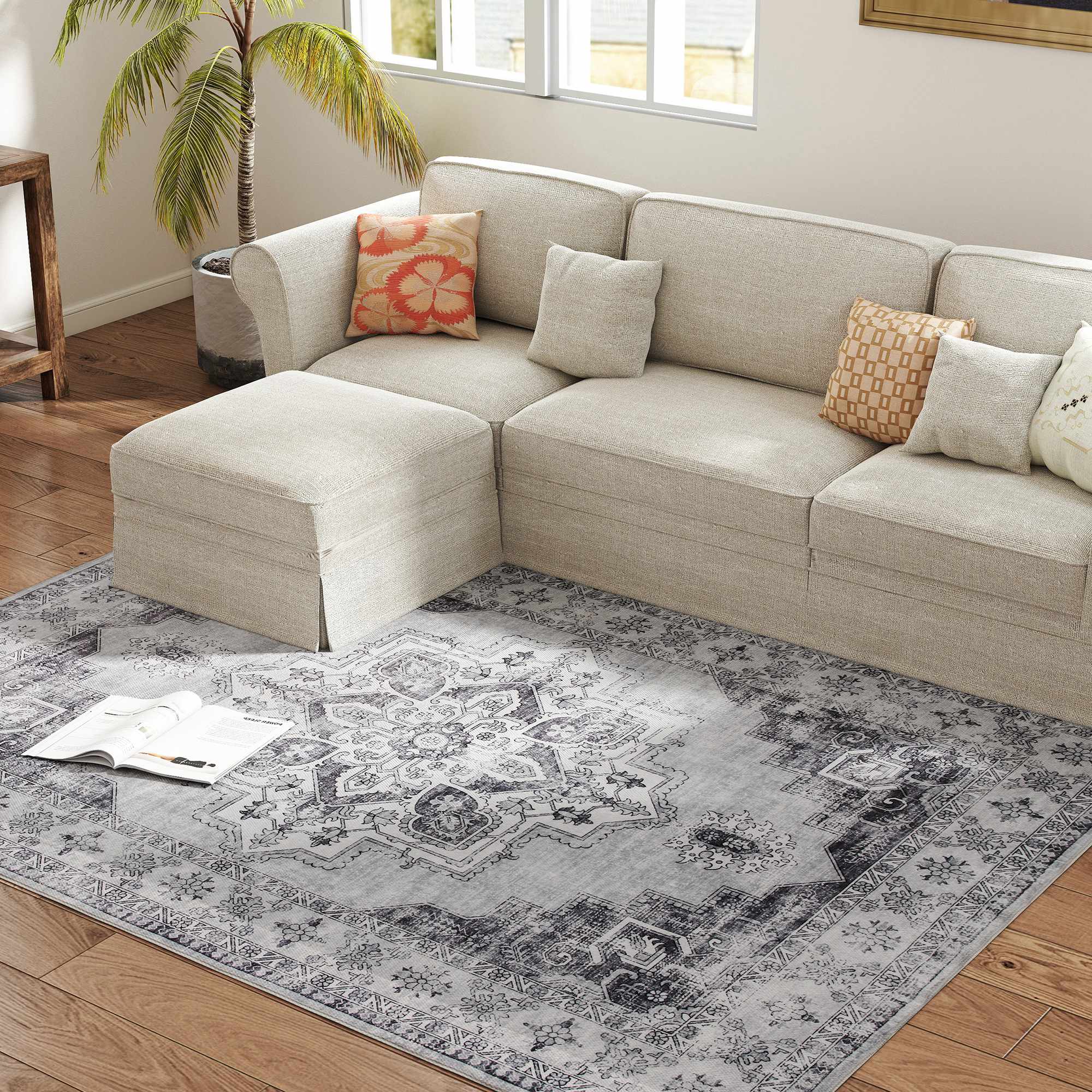 Tvättbar halkfri flanellmatta, 230x160cm, grå