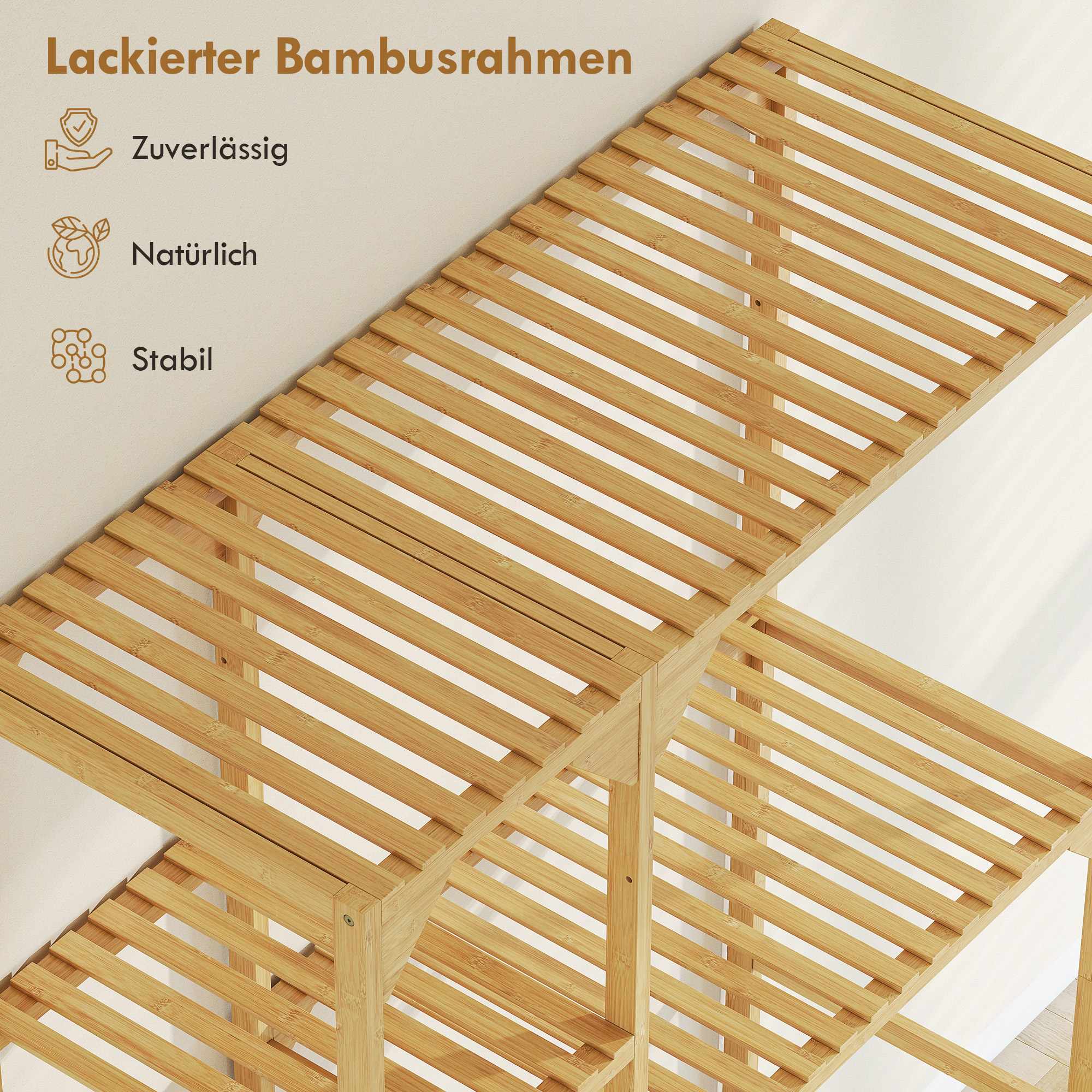 Tvättmaskinshylla, bambu, 7 justerbara hyllplan, platsbesparande