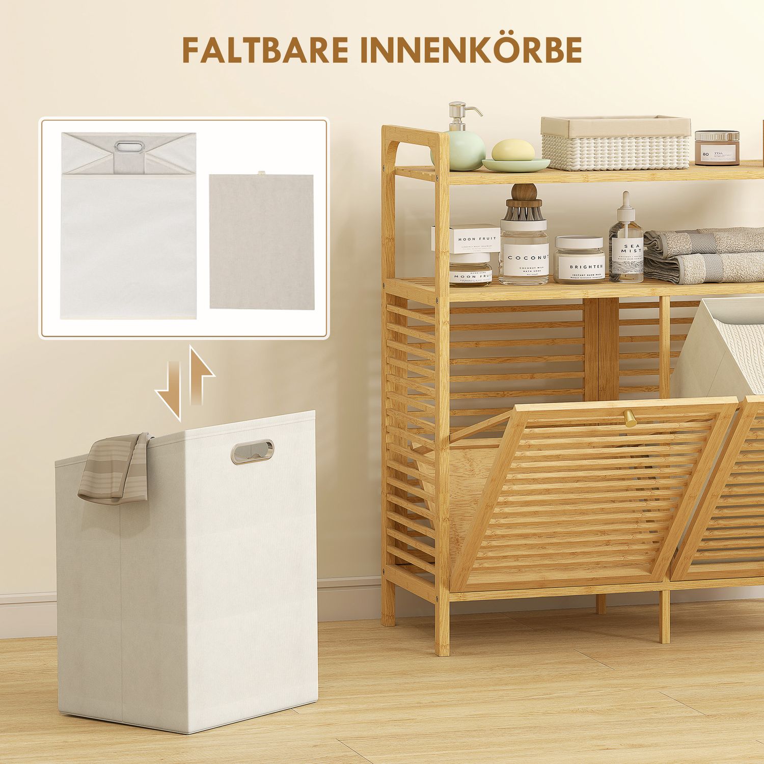 Tvättställ med 2 korgar, fristående bambu