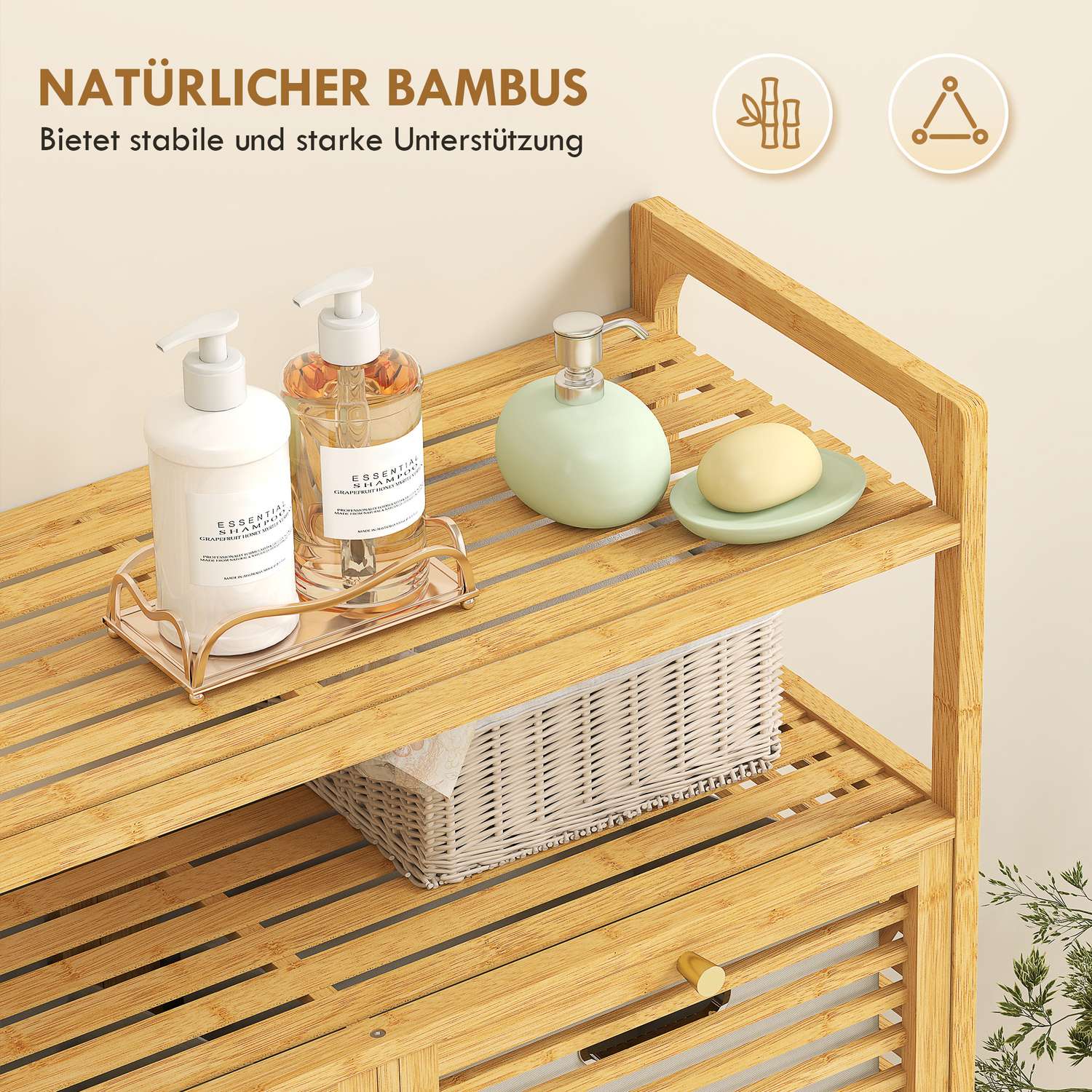 Tvättställ med 2 korgar, fristående bambu