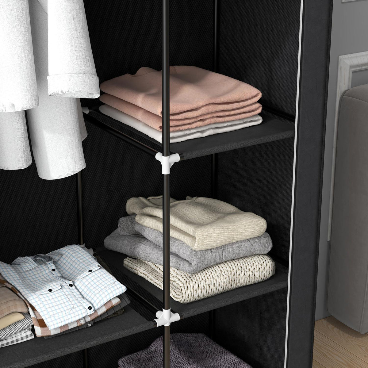 Armoire en tissu pliable, 6 compartiments, noir, 103x43x162,5 cm