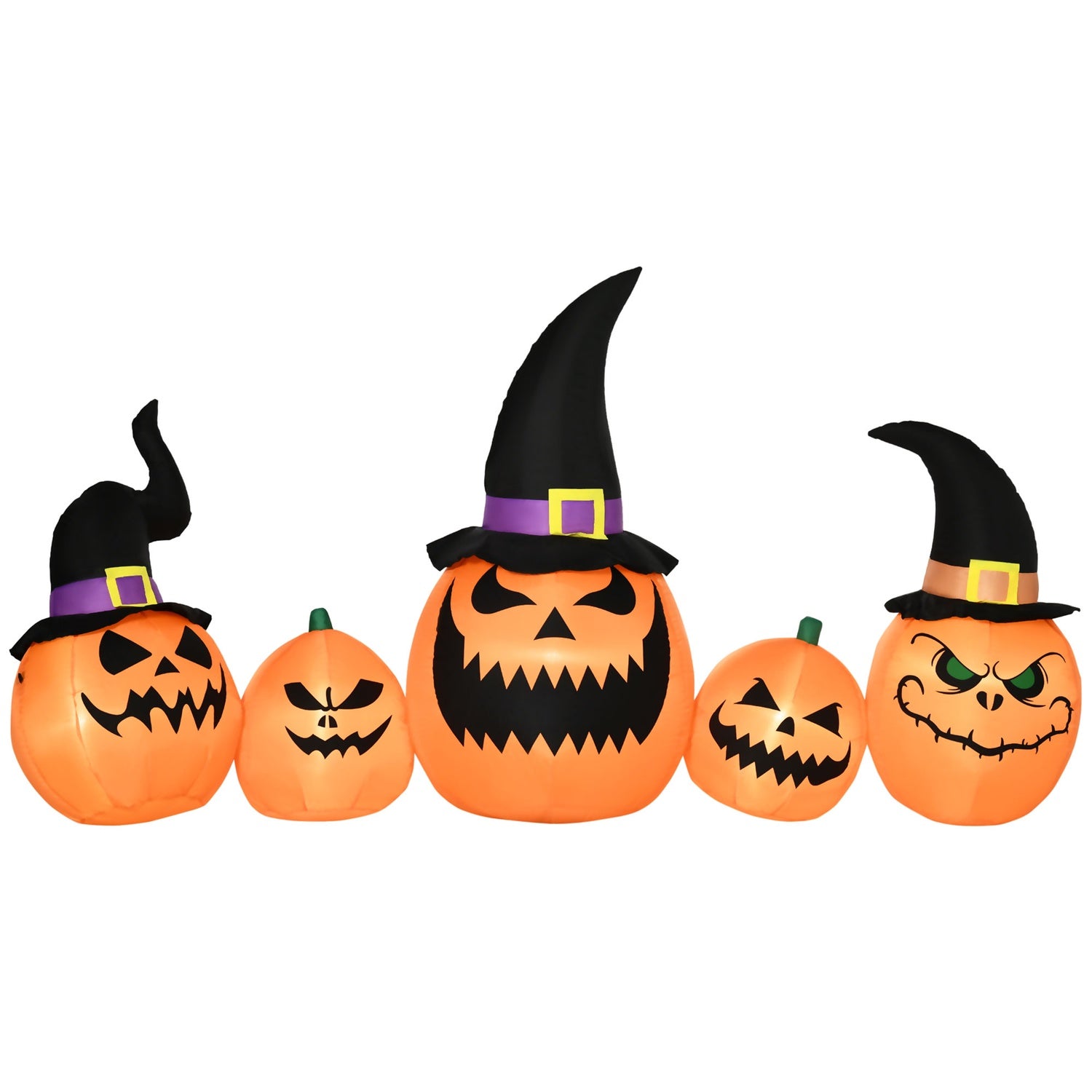 Uppblåsbar Halloween-pumpa med häxhatt och LED-lampor