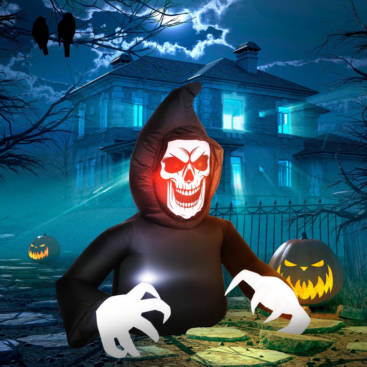 Uppblåsbar Halloween-skördespelare med LED-ljus och fläkt
