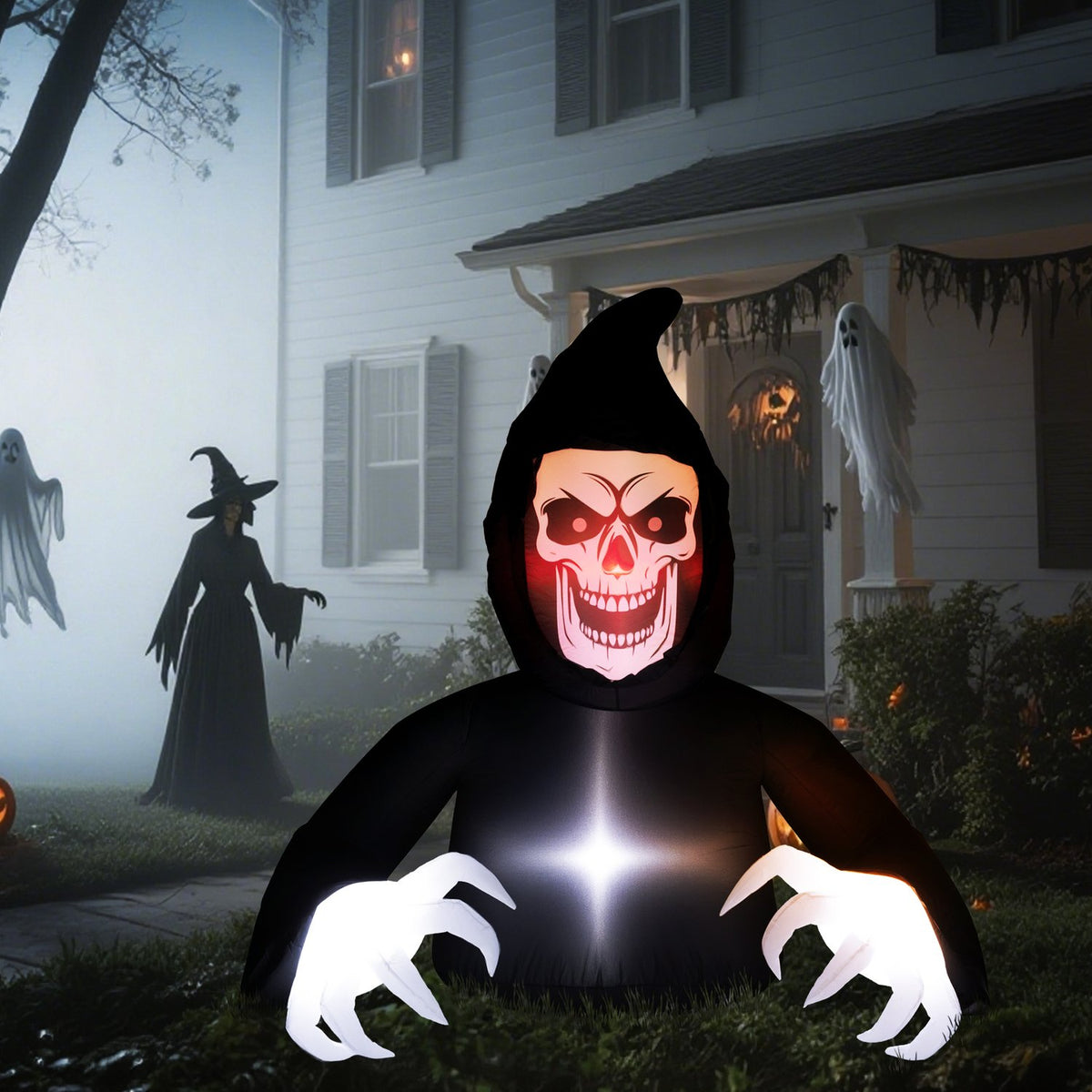 Uppblåsbar Halloween-skördespelare med LED-ljus och fläkt
