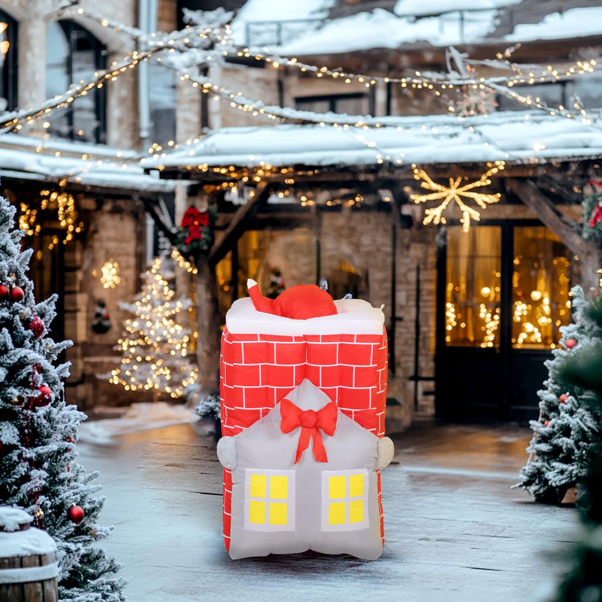 Uppblåsbar jultomte i skorsten med lysdioder och fläkt