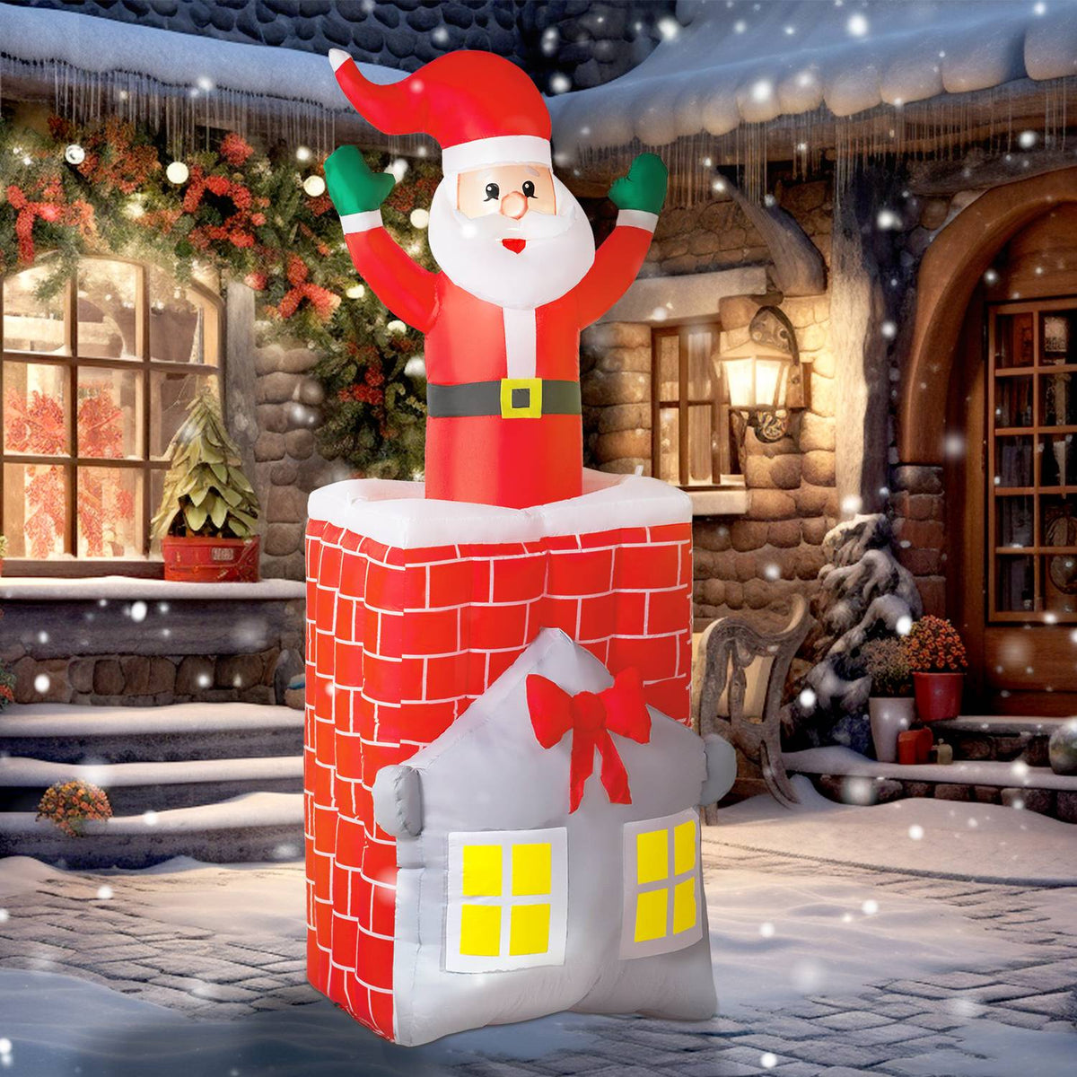 Uppblåsbar jultomte i skorsten med lysdioder och fläkt
