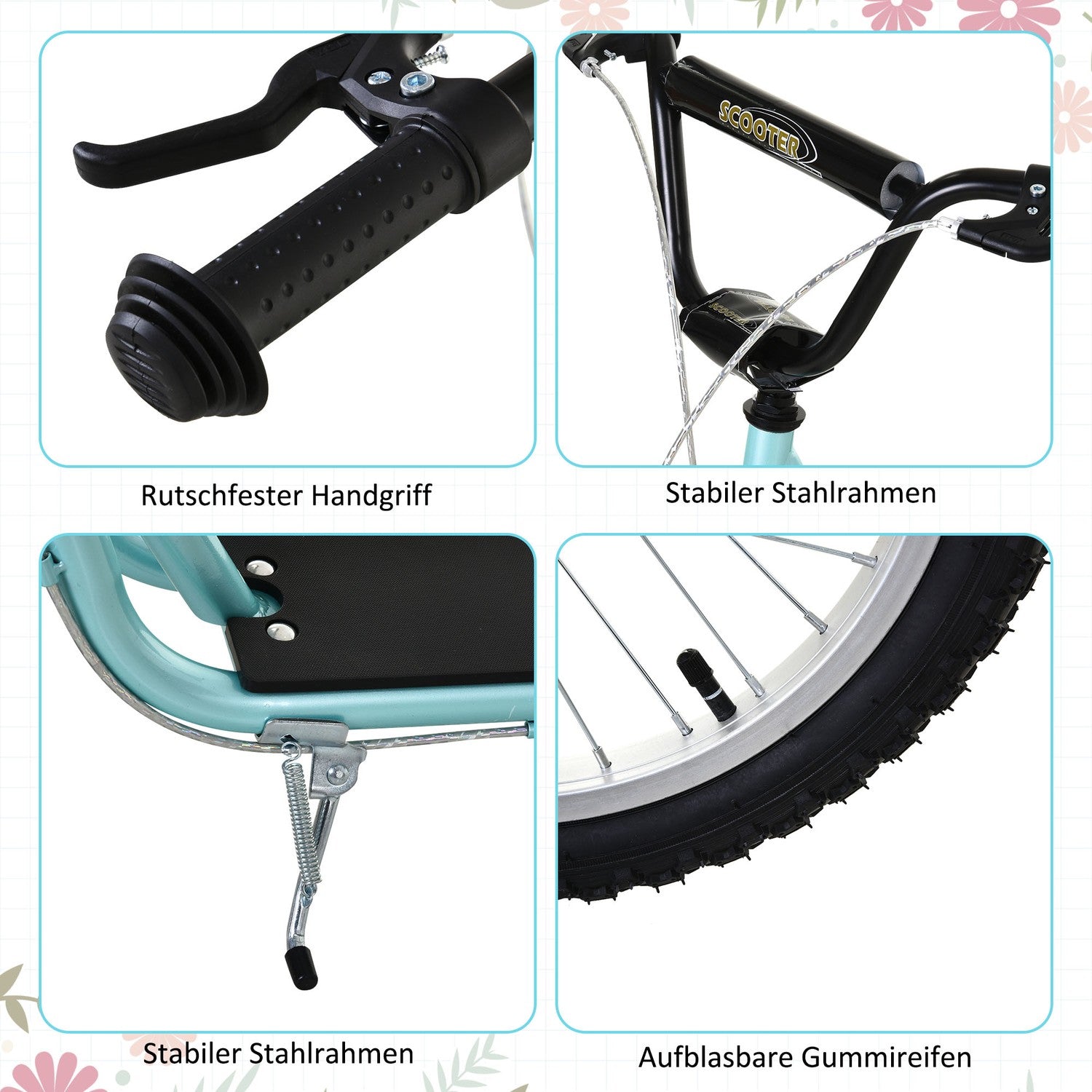 Uppfällbar sparksparkcykel för barn, handbroms, 16"" luftdäck