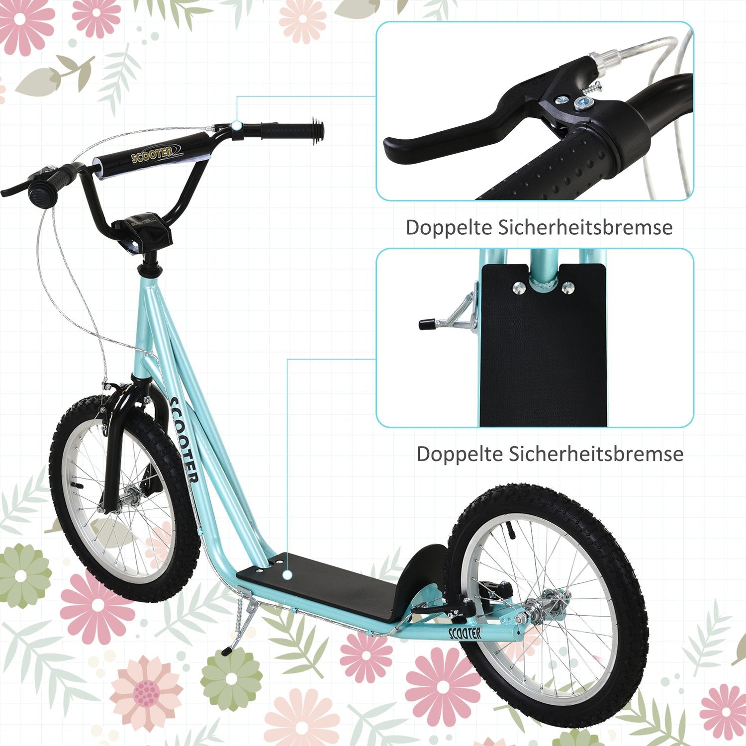 Uppfällbar sparksparkcykel för barn, handbroms, 16"" luftdäck