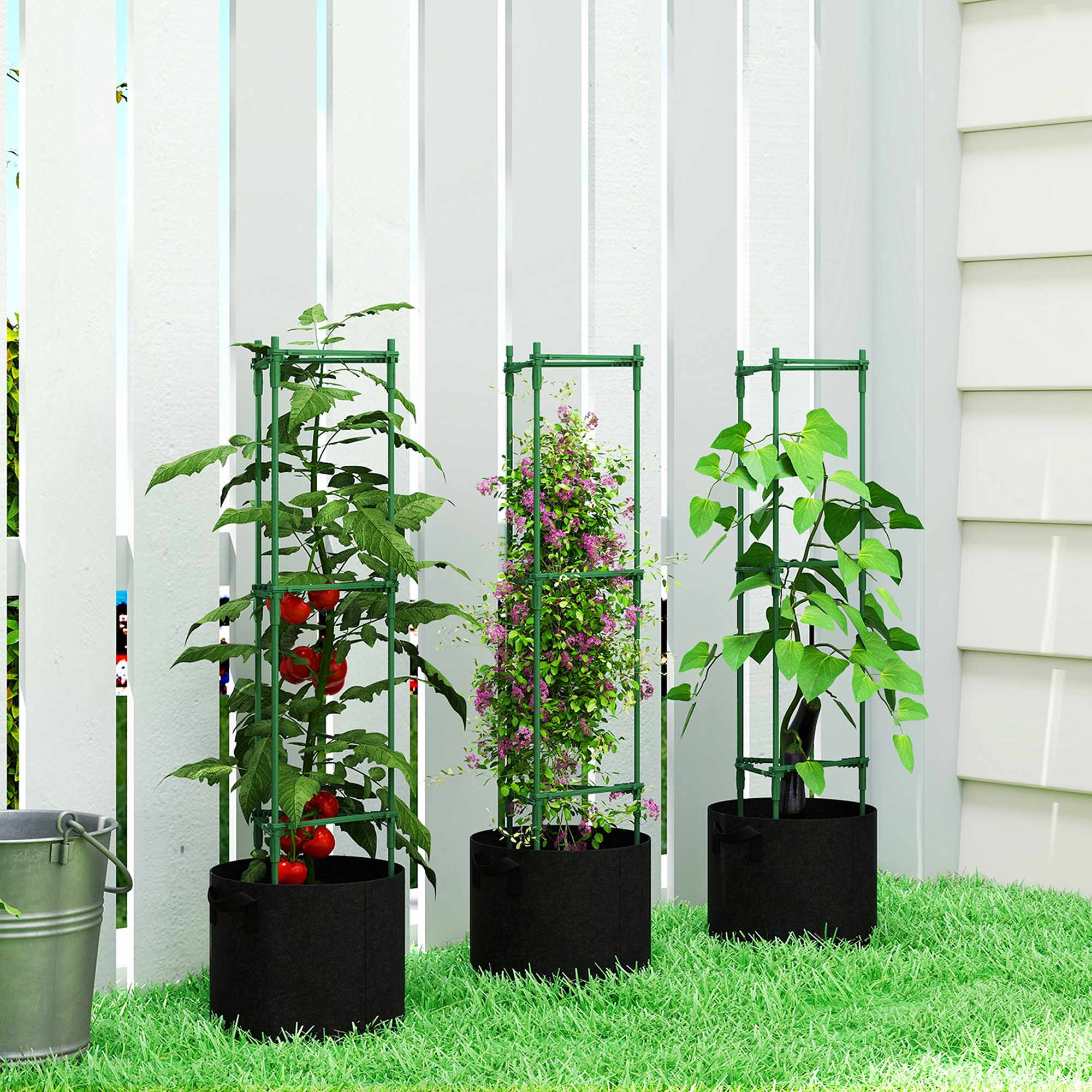 Upphöjda odlingsbäddar med spaljé, 3-pack, 83,7 l, 35 x 35 x 120 cm