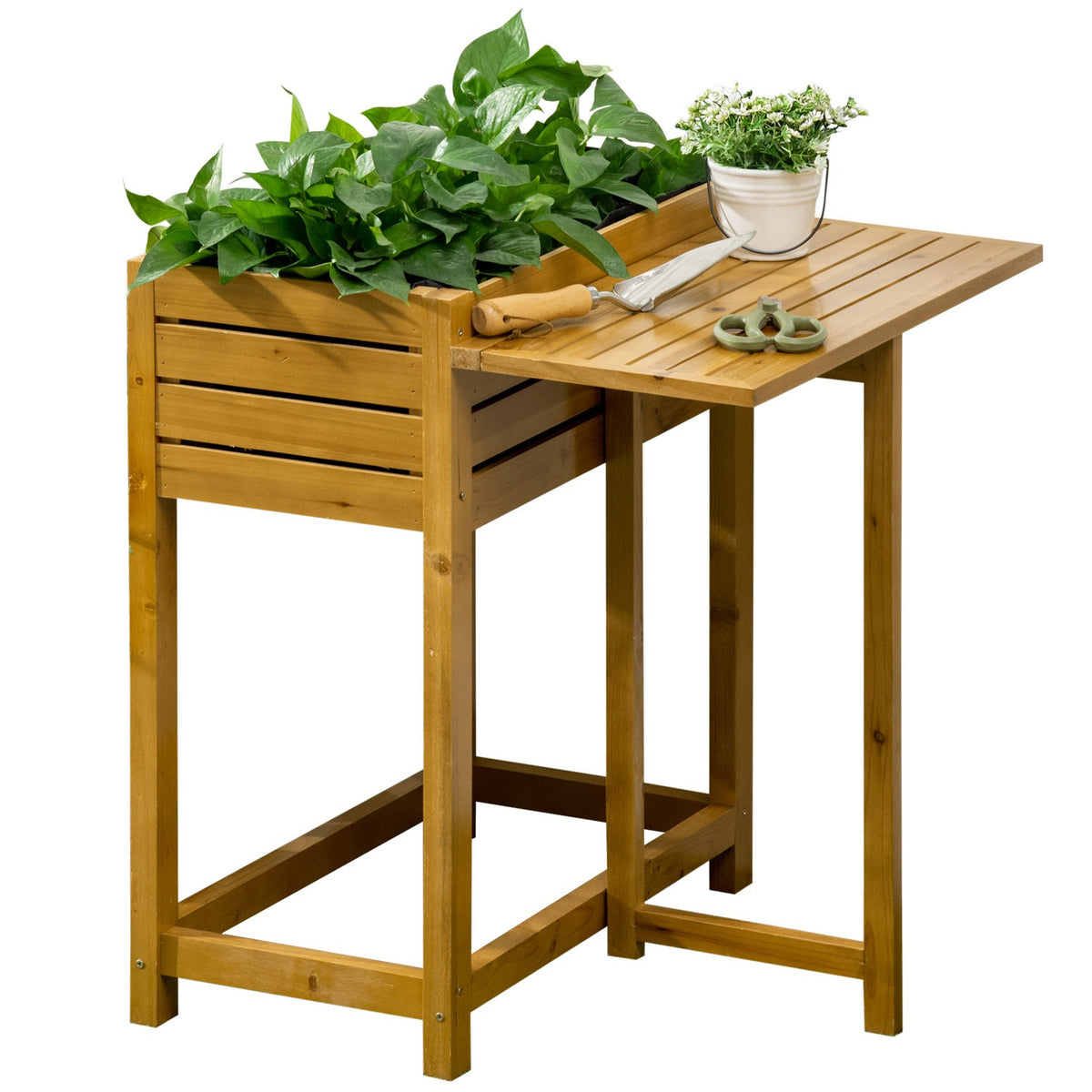 Jardinière surélevée avec table, bois, 64x80x30 cm