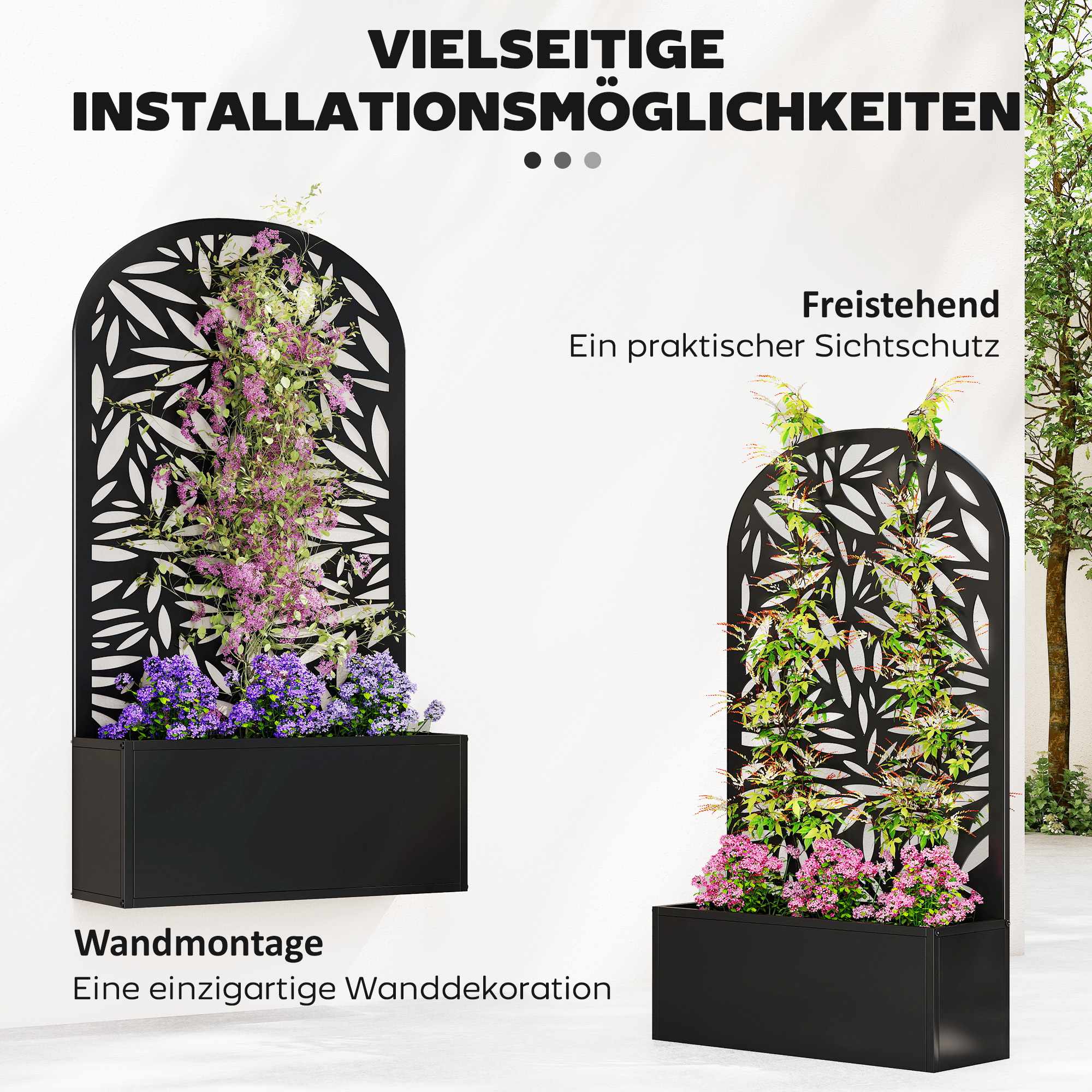 Upphöjd metallkruka med spaljé, väggmonterad eller fristående