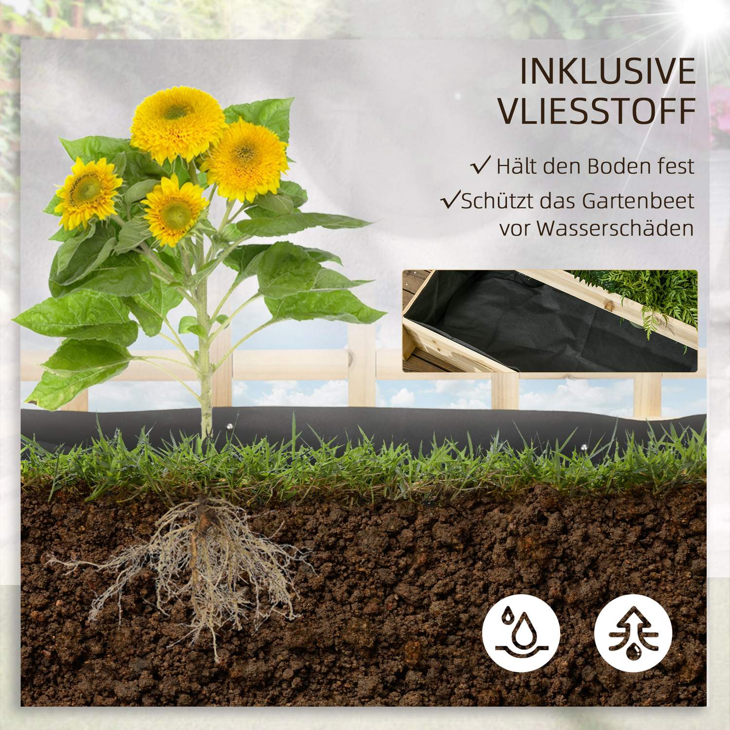 Upphöjd planteringslåda i trä med spaljé – 95 x 95 x 110 cm
