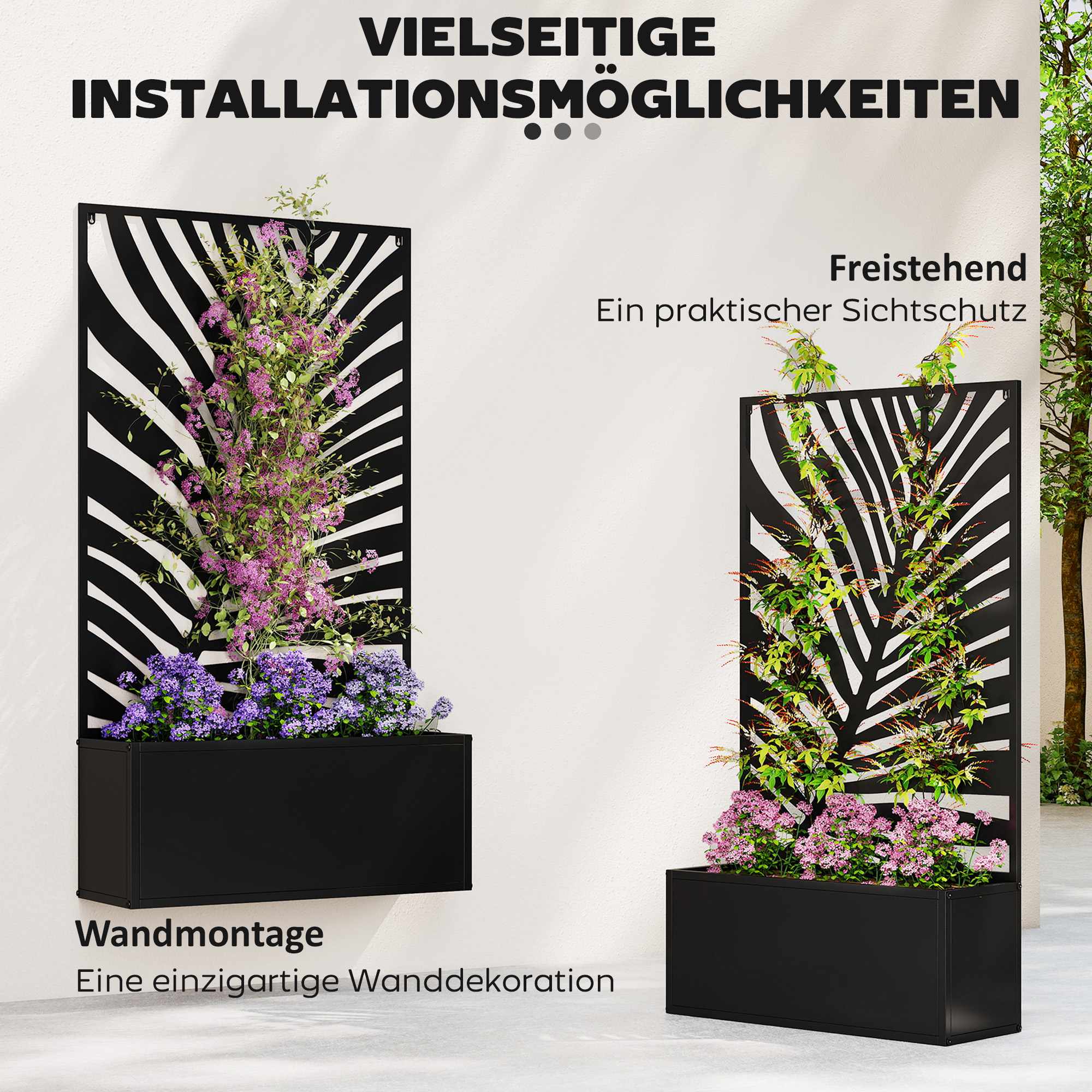 Upphöjd planteringslåda med spaljé, metall, 61 x 23 x 113 cm