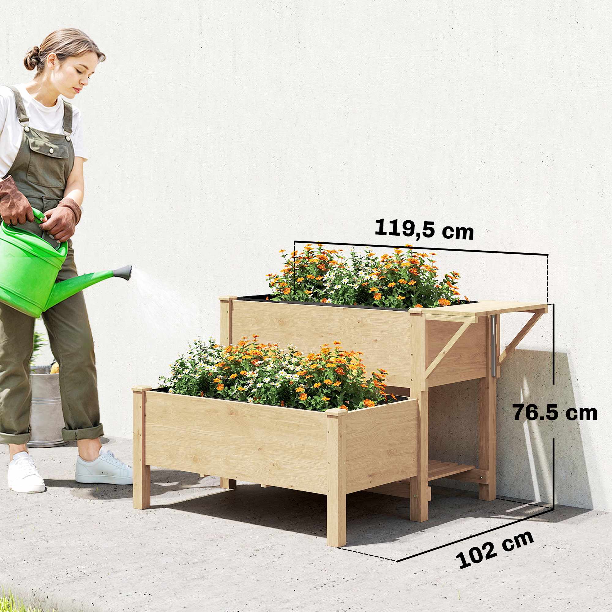 Upphöjd trädgårdsbädd med hyllor, 76,5 cm, granträ