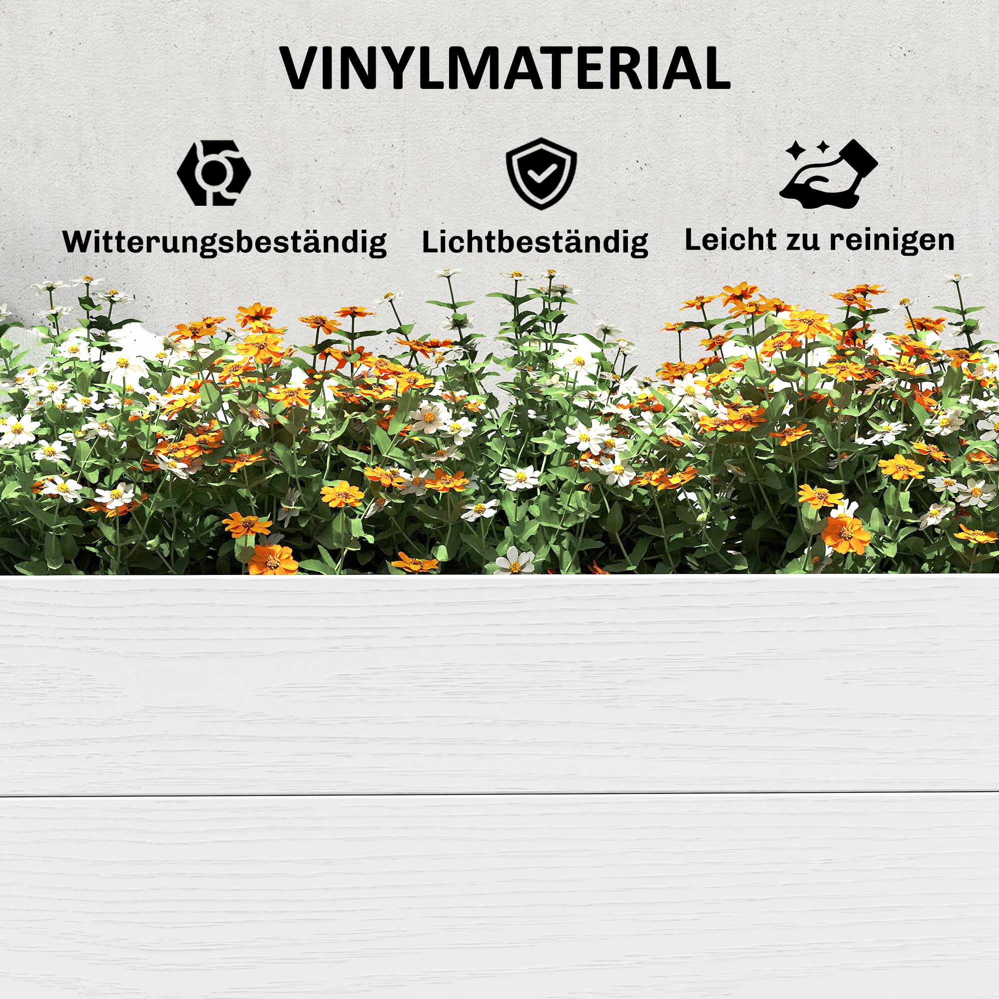 Upphöjd trädgårdsbädd, vit vinyl, 197 x 54 x 33 cm, enkel gör-det-själv-montering