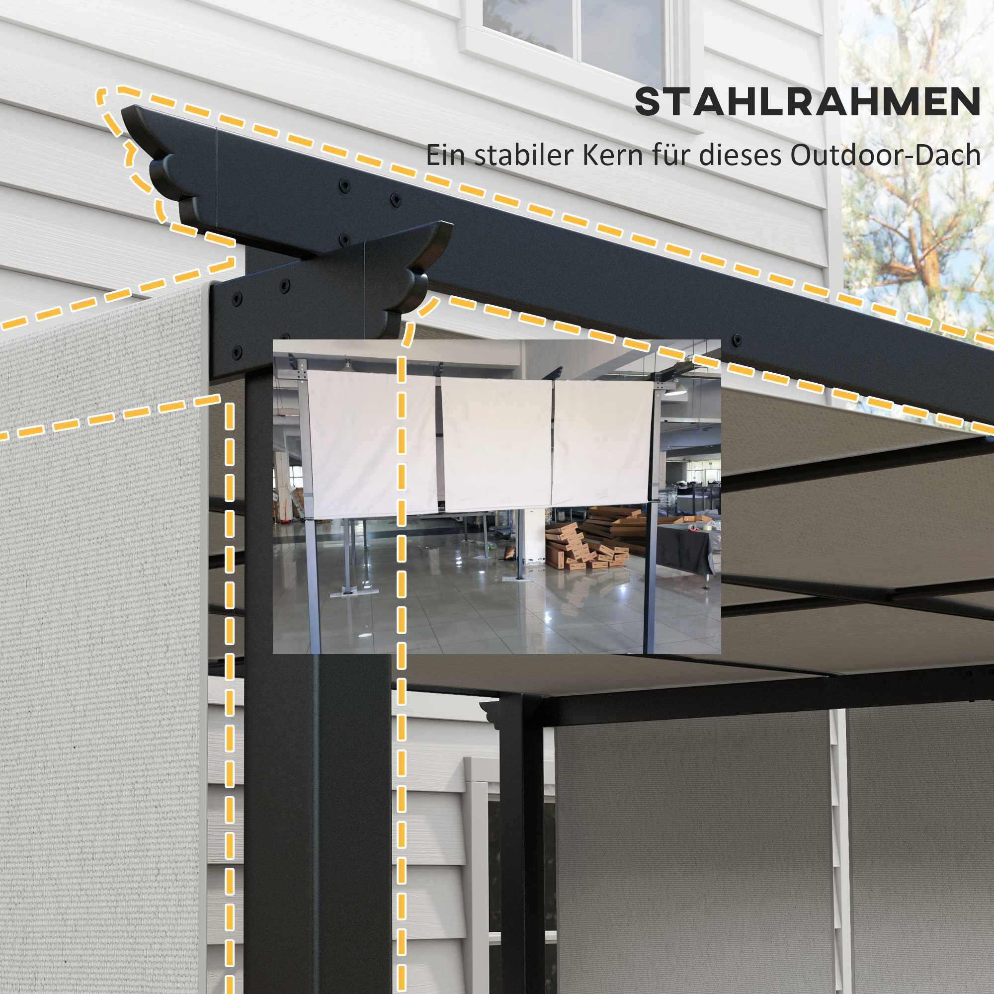 Utdragbar pergola 3x3,5m, stålram, UV-skydd