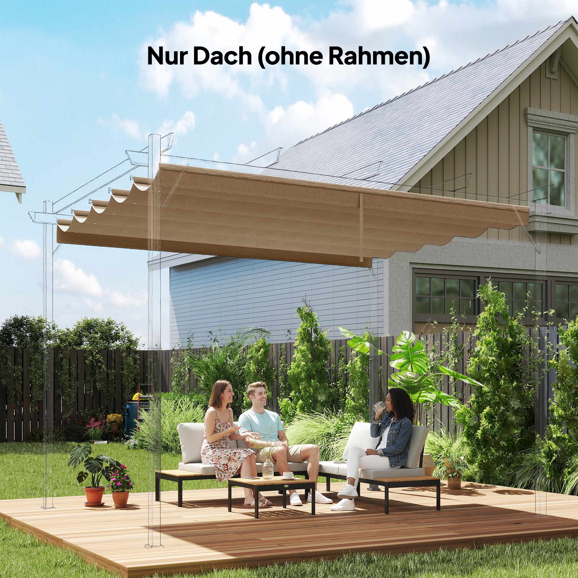 Utdragbar pergolatak 3x3m, brun, polyester