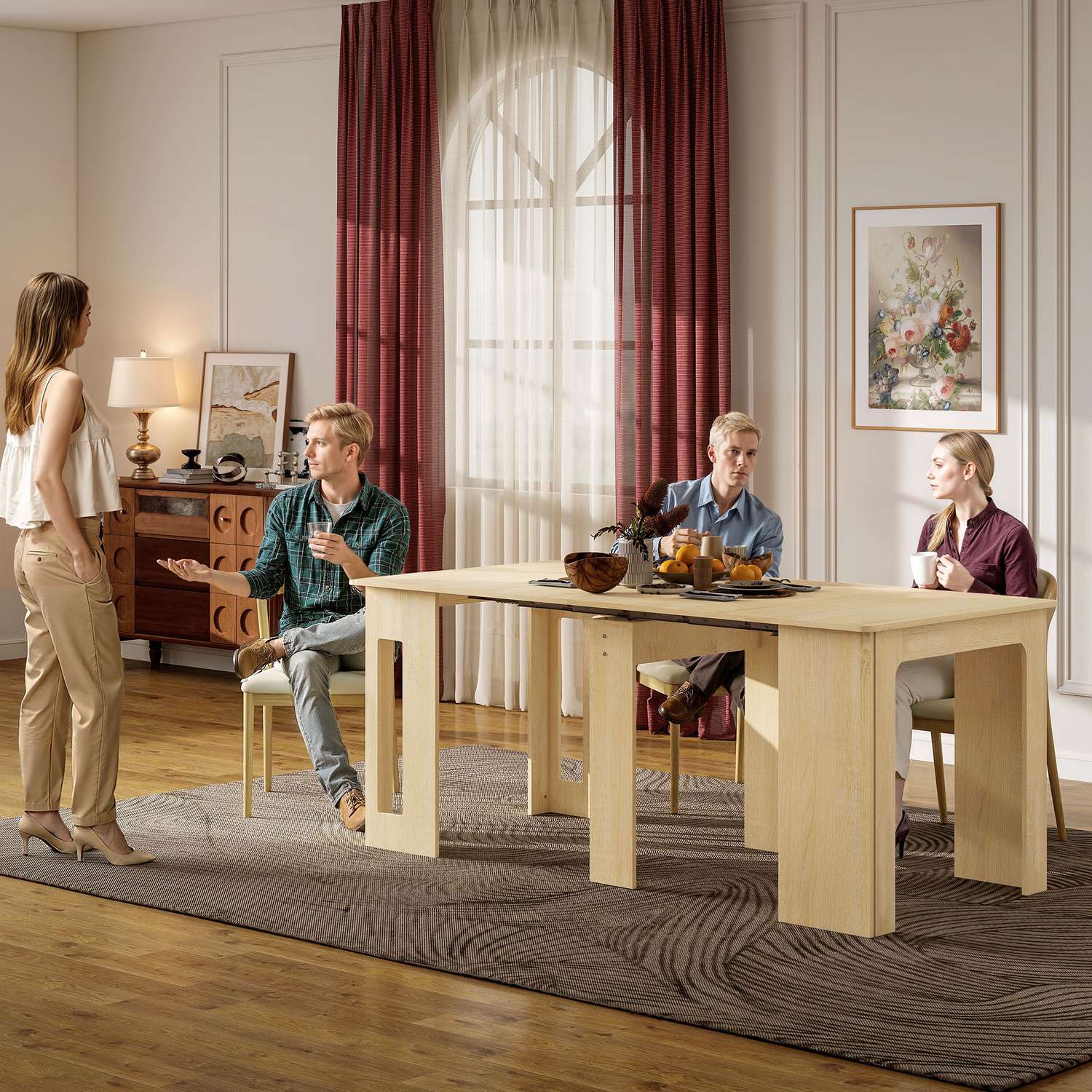 Utdragbart matbord, spånskiva, 60-180 x 85 x 75 cm, naturfärgad