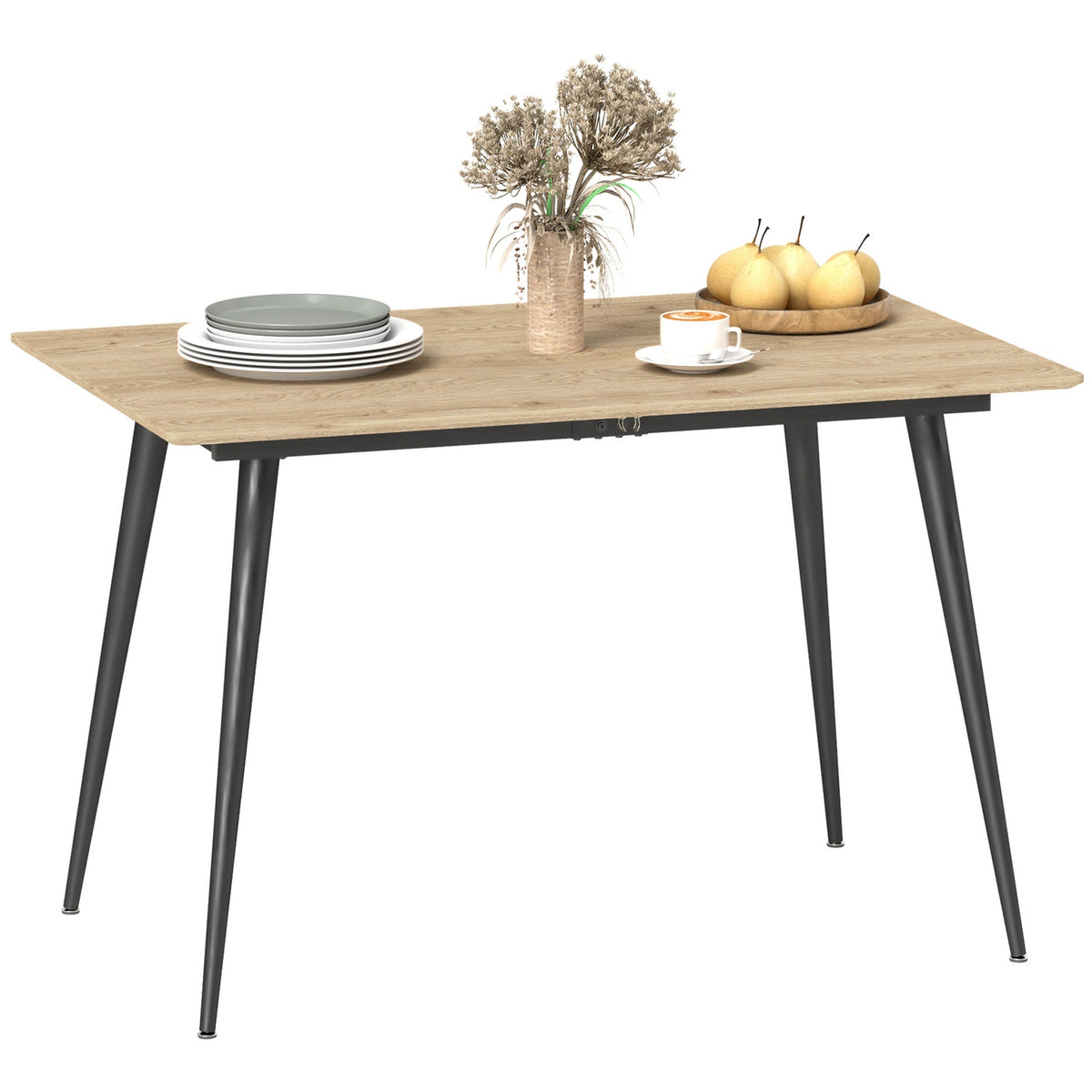 Table à manger extensible, 6-8 places, pieds en acier, finition naturelle