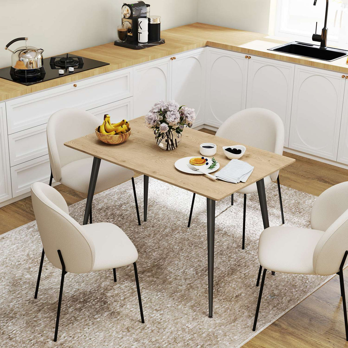 Table à manger extensible, 6-8 places, pieds en acier, finition naturelle