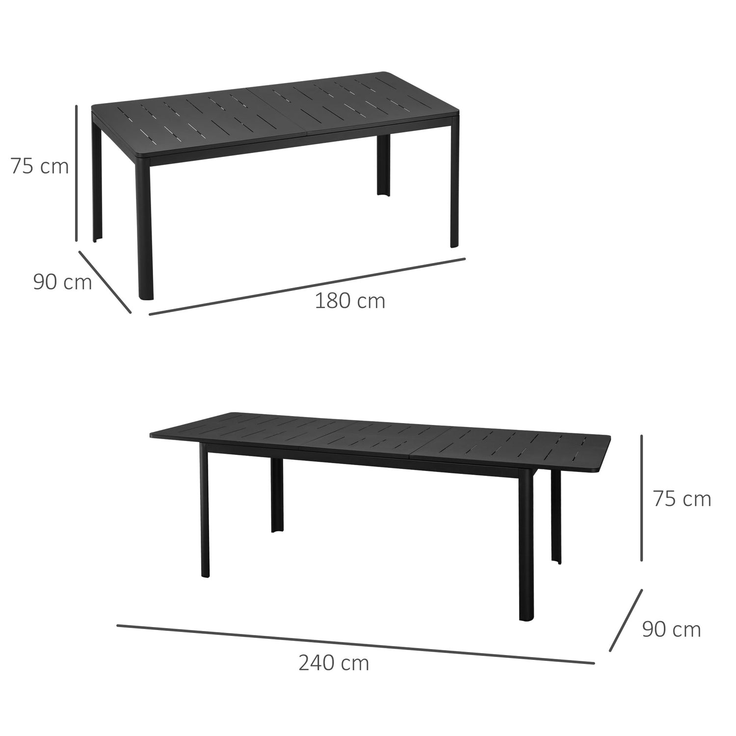 Utdragbart trädgårdsbord i aluminium, svart, 180-240cm