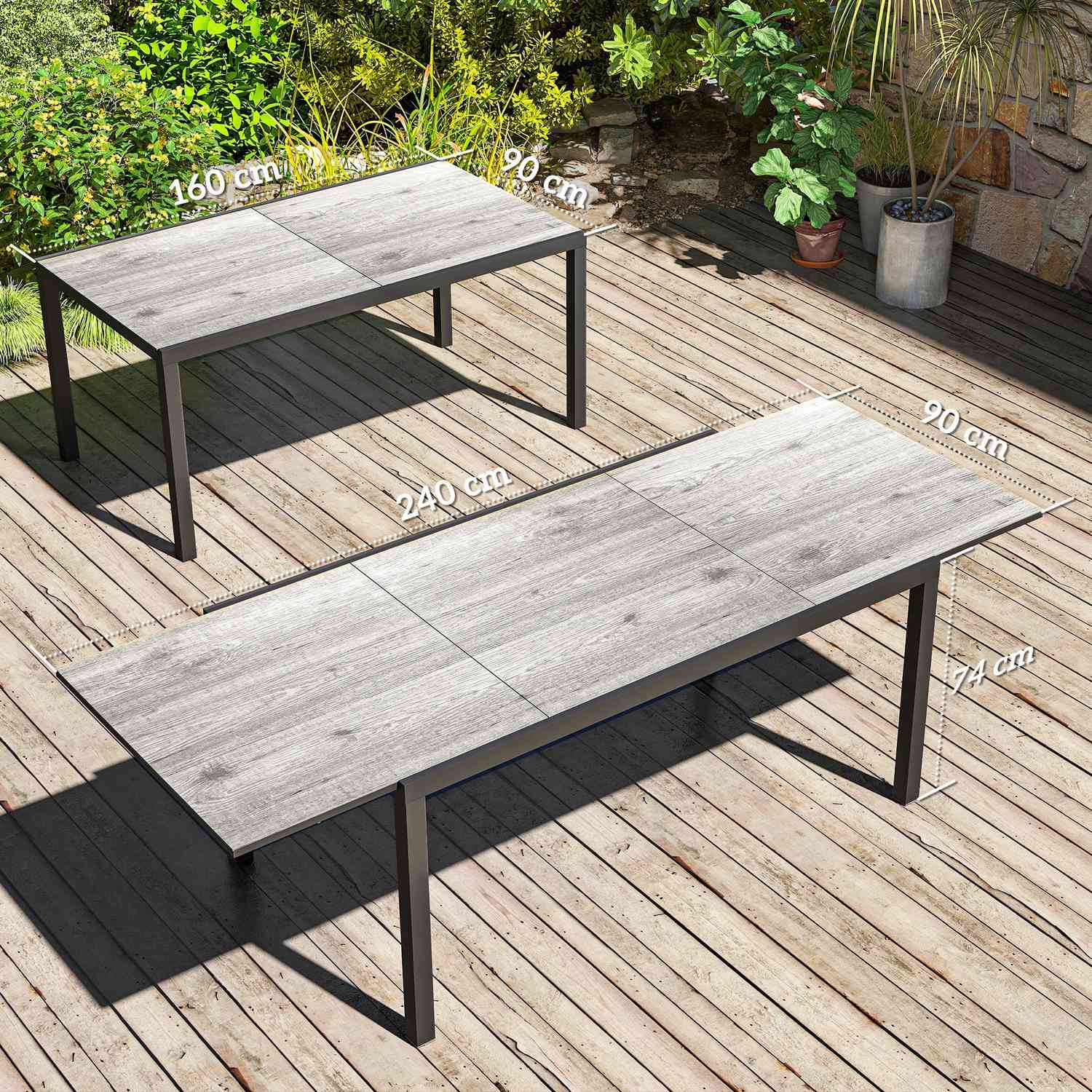 Utdragbart trädgårdsmatbord i aluminium, 6-8 platser, grått