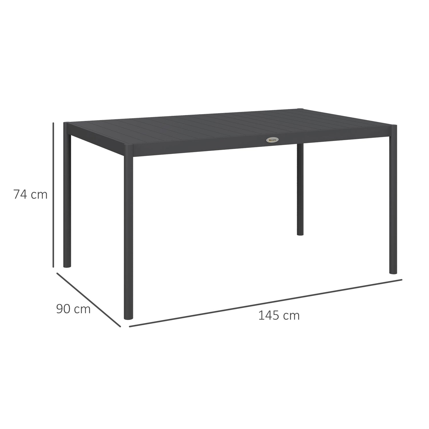 Uteplatsmatbord i aluminium för 6, mörkgrå, 145x90x74 cm