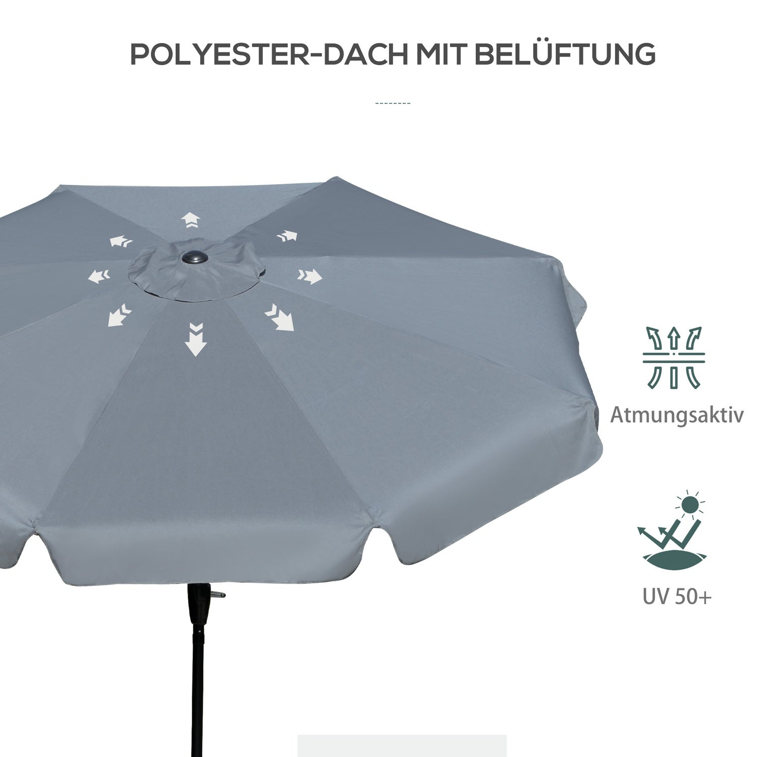 Uteplatsparaply, UV-skydd, 2,66 m diameter, mörkgrå