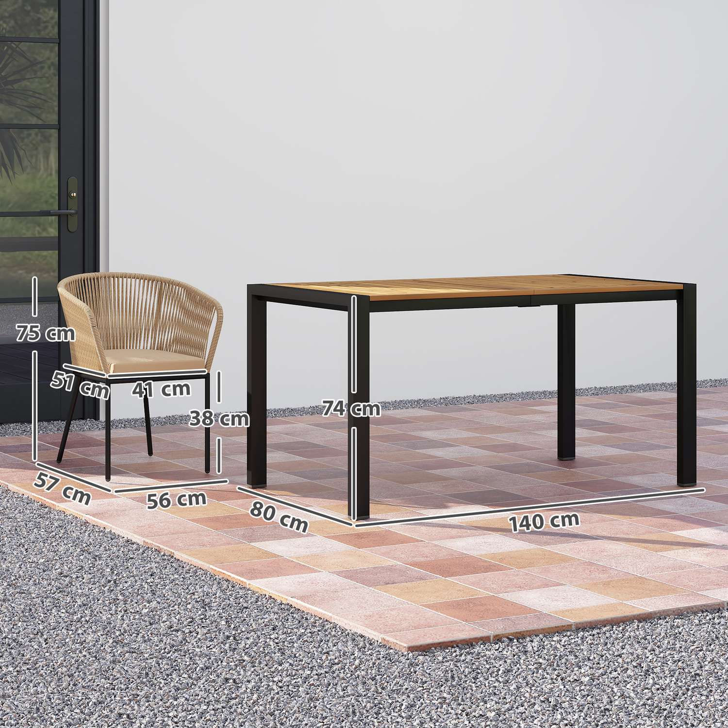 Uteplatsset i polyrattan för 4 med bord och kuddar