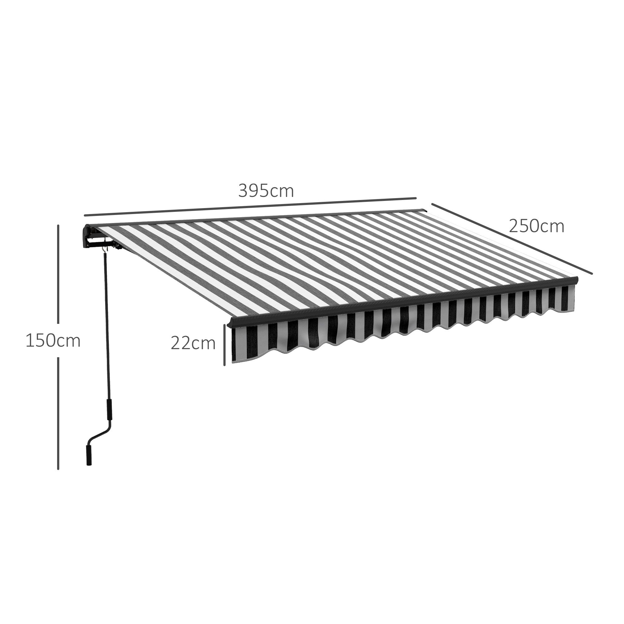 Utfällbar markis, väderbeständig, 395 x 250 cm, grå/vit