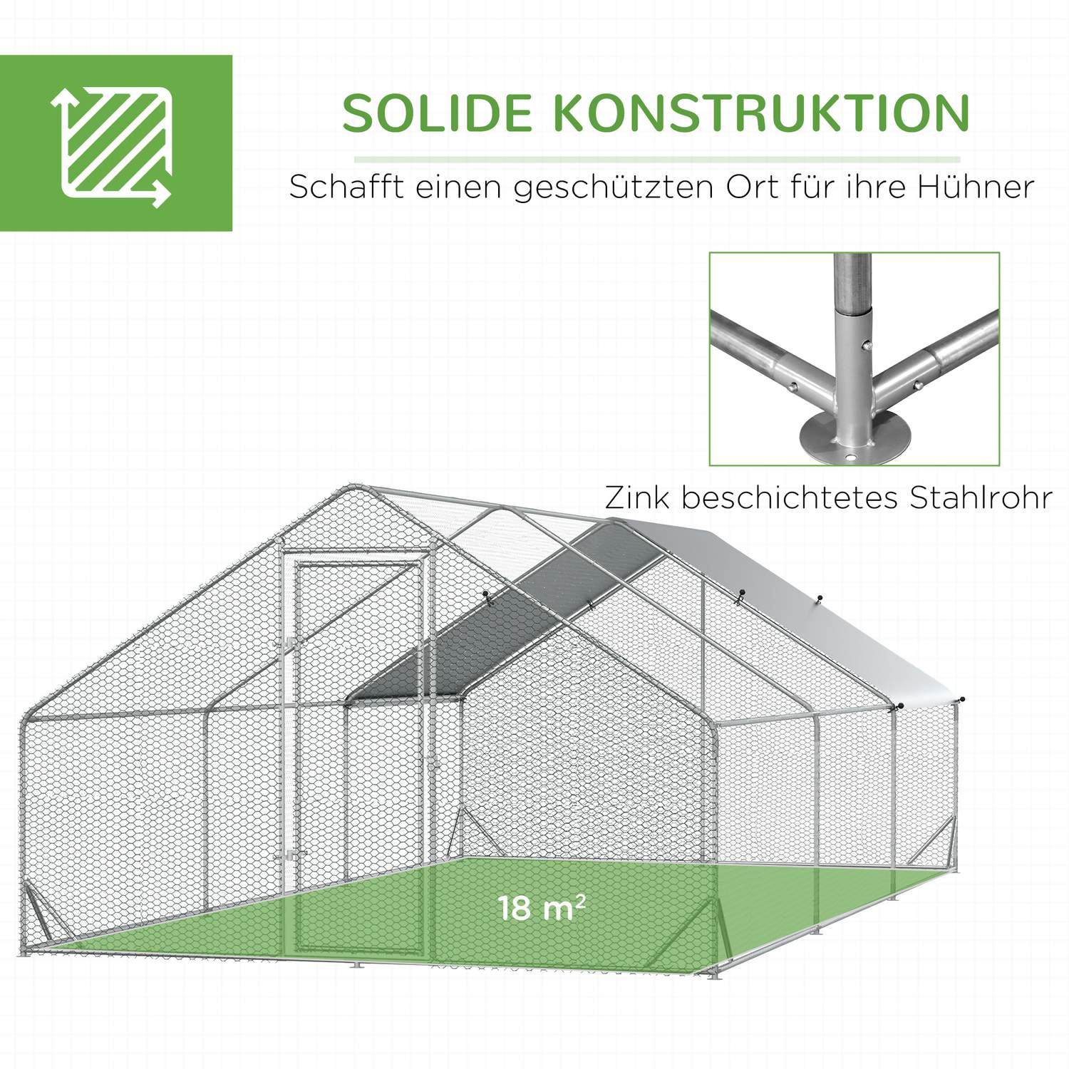 Utomhus XXL hönshus, 3x6x2m, rymmer 12-18 fåglar
