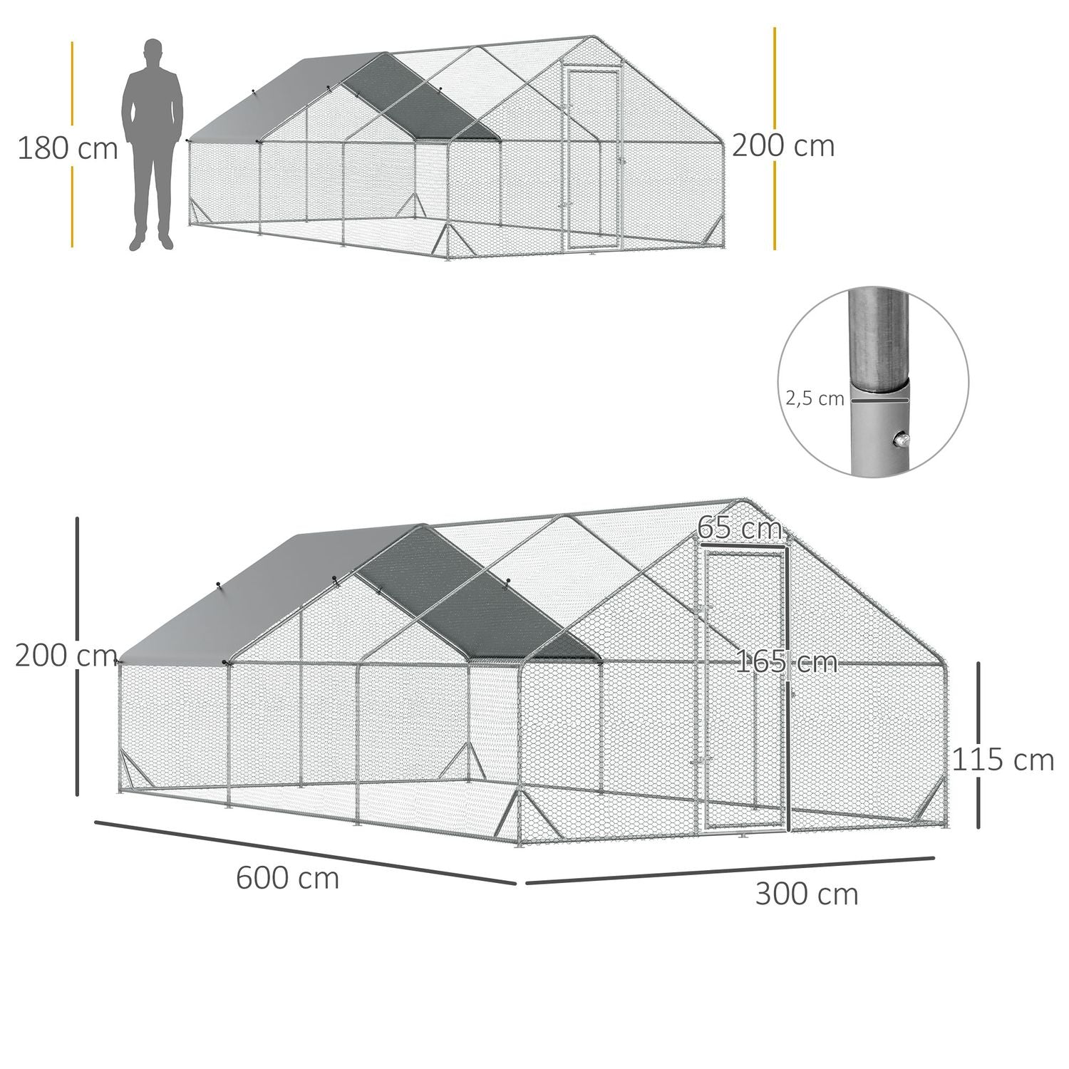 Utomhus XXL hönshus, 3x6x2m, rymmer 12-18 fåglar