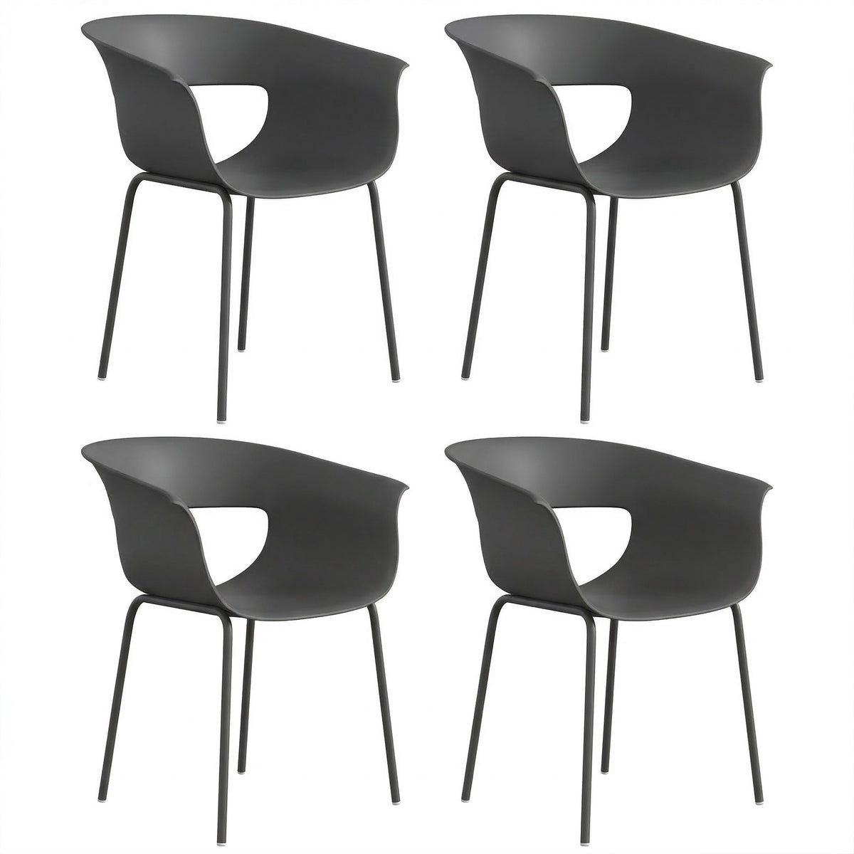 Utomhus balkongstolar set om 4, ergonomiska, mörkgrå