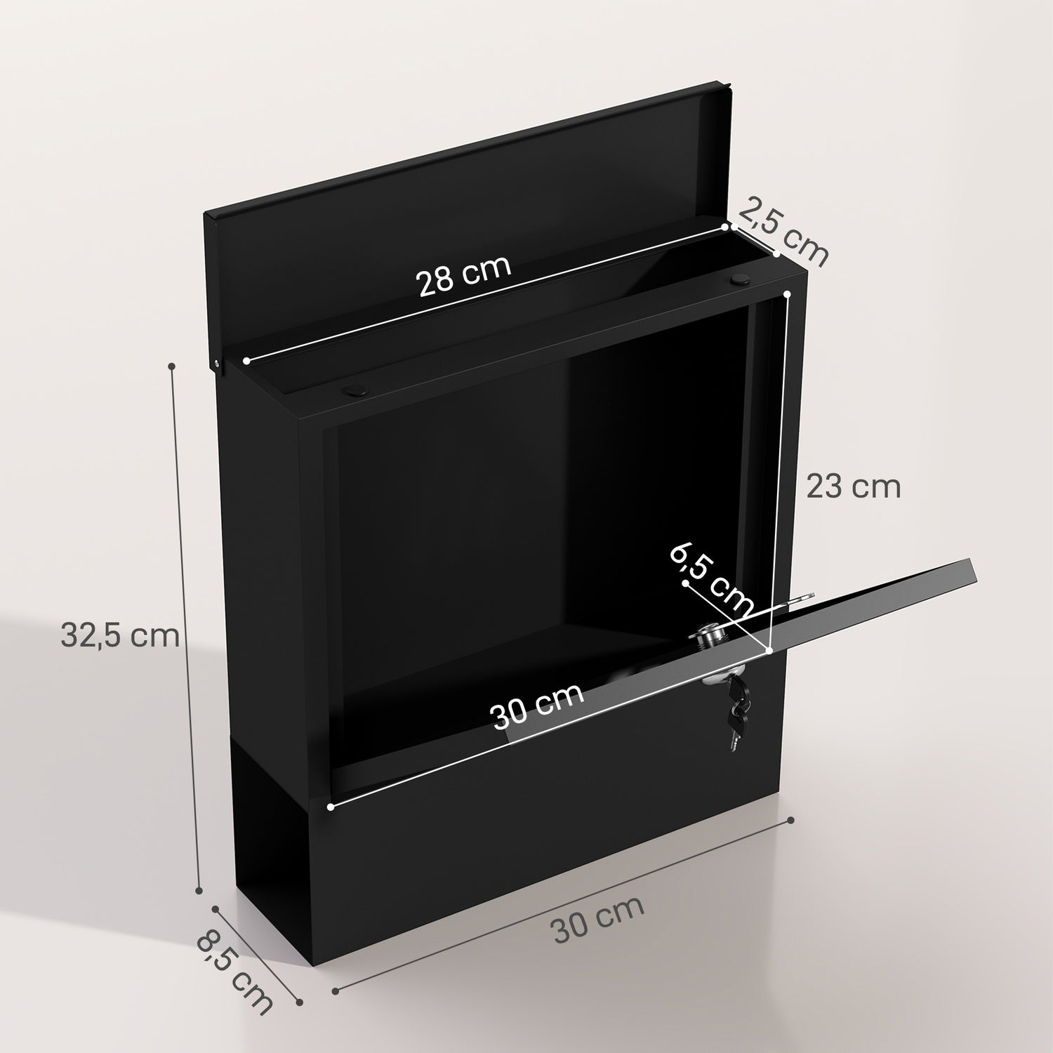 Utomhusbrevlåda i metall med lås, mörkgrå, 30x8,5x32,5 cm