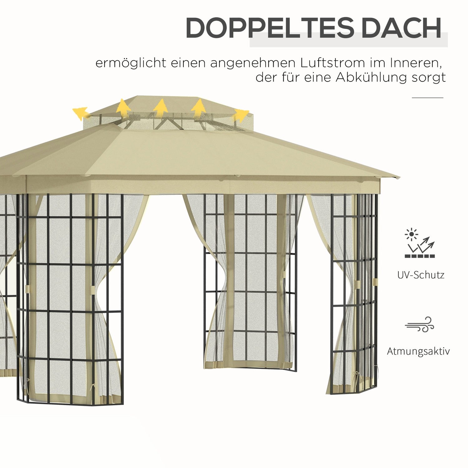 Utomhusfesttält, Dubbeltak - 3,65x3m, Myggnät
