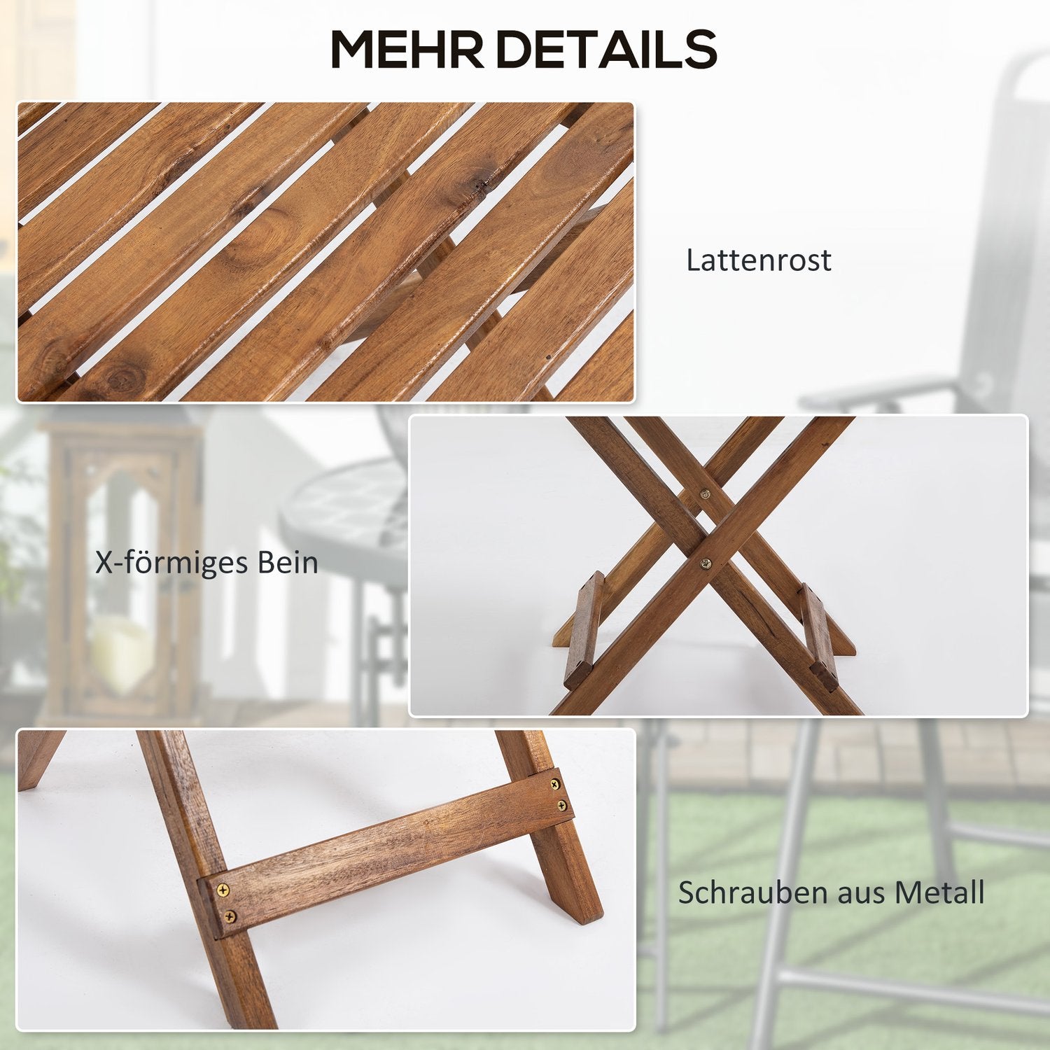 Utomhusfällbara sidobord i teak, Set om 2 – 45x45x45 cm