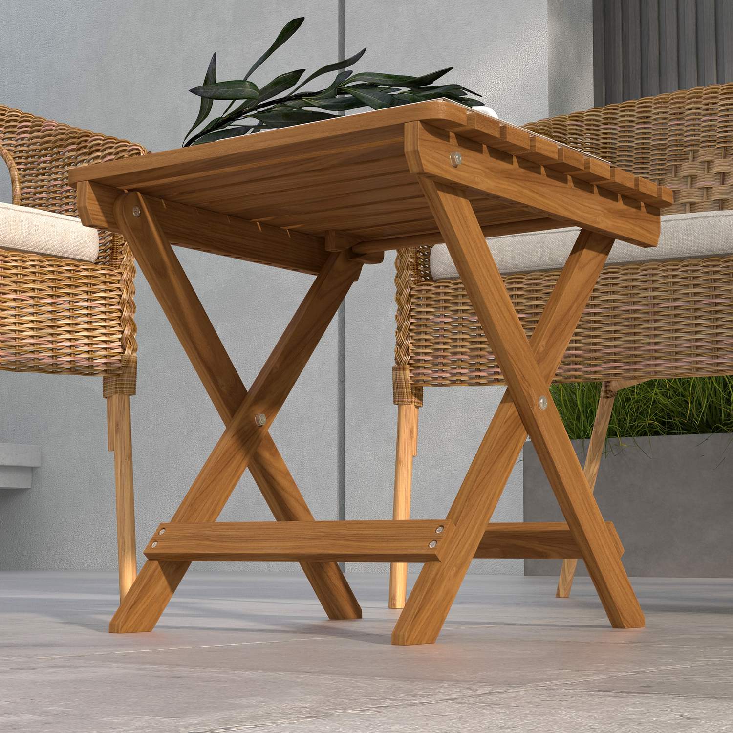 Utomhusfällbara sidobord i teak, Set om 2 – 45x45x45 cm