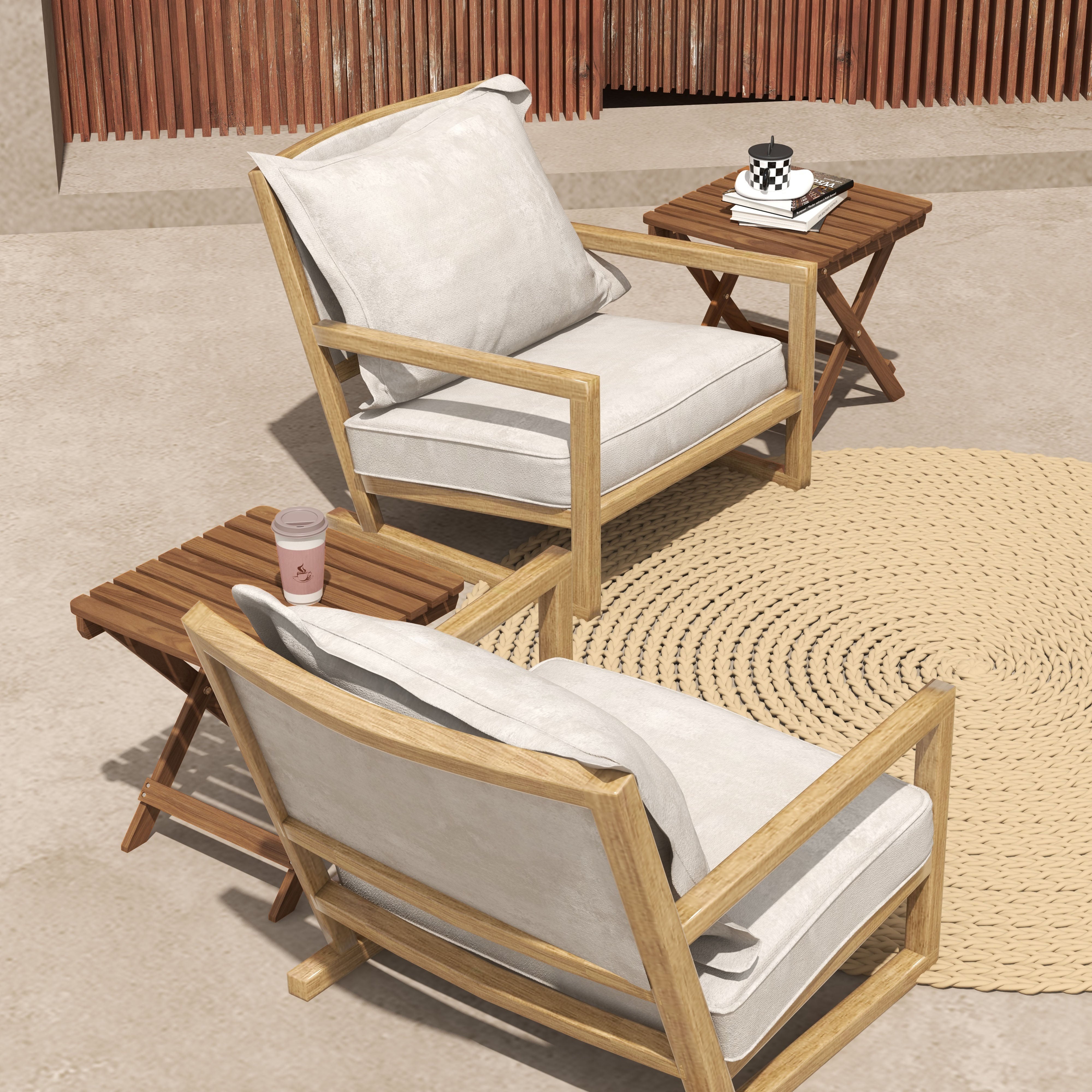 Utomhusfällbara sidobord i teak, Set om 2 – 45x45x45 cm