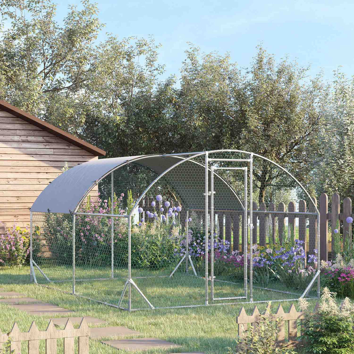 Poulailler extérieur en acier avec protection UV, porte – pour 6-12 poules