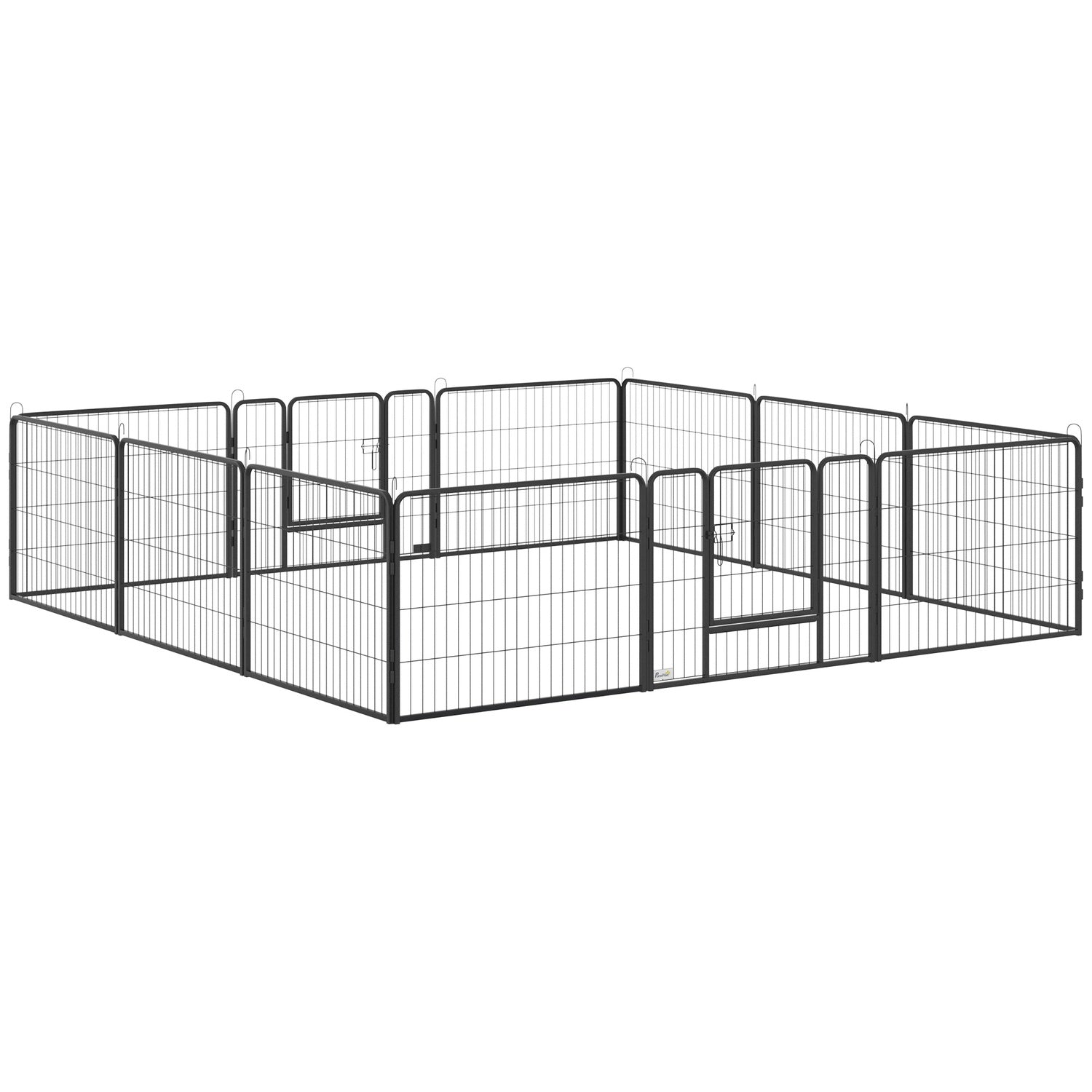 Utomhushundlekhage – 12-panels stål, svart, 60 cm hög