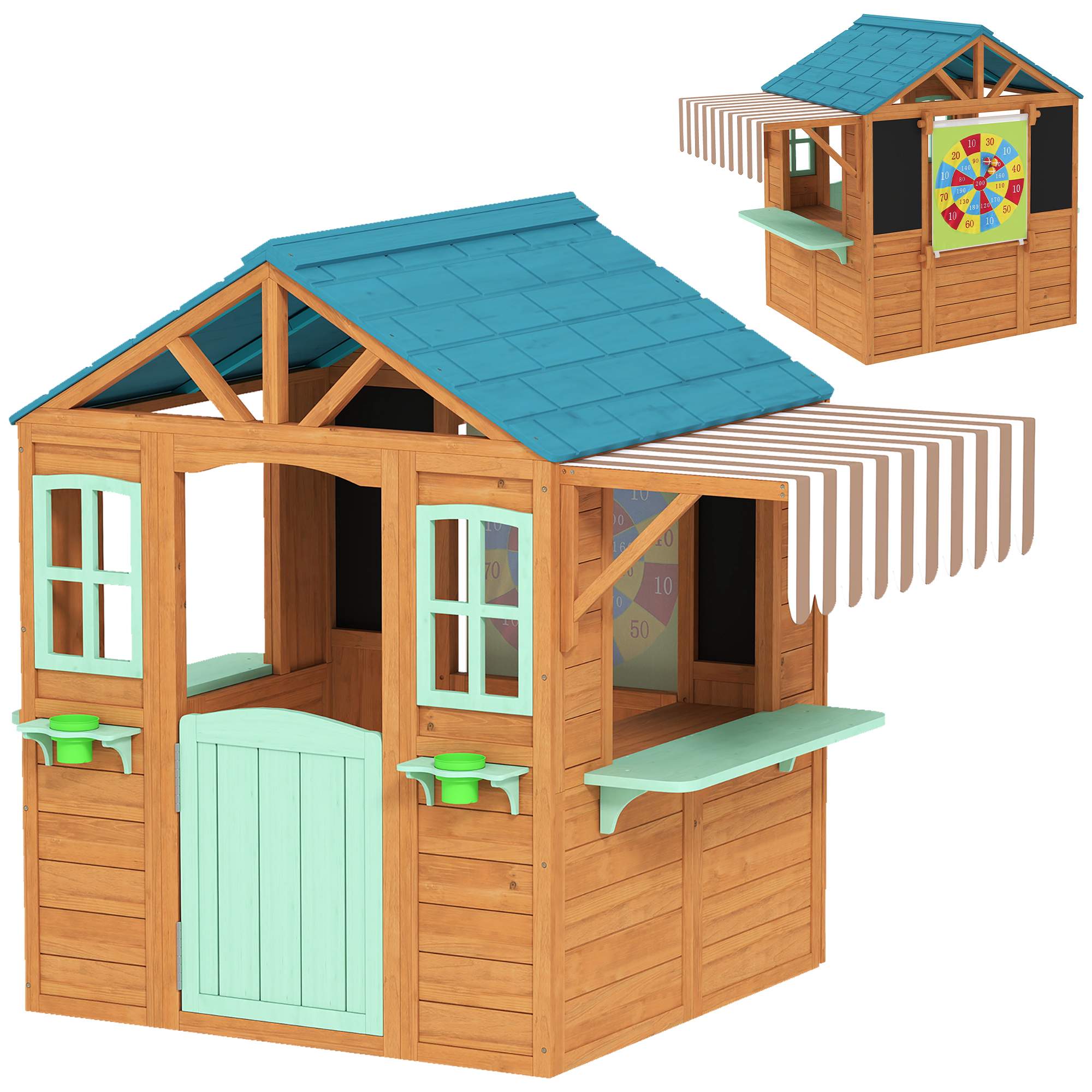 Utomhuslekstuga för barn med griffeltavla och växtlåda