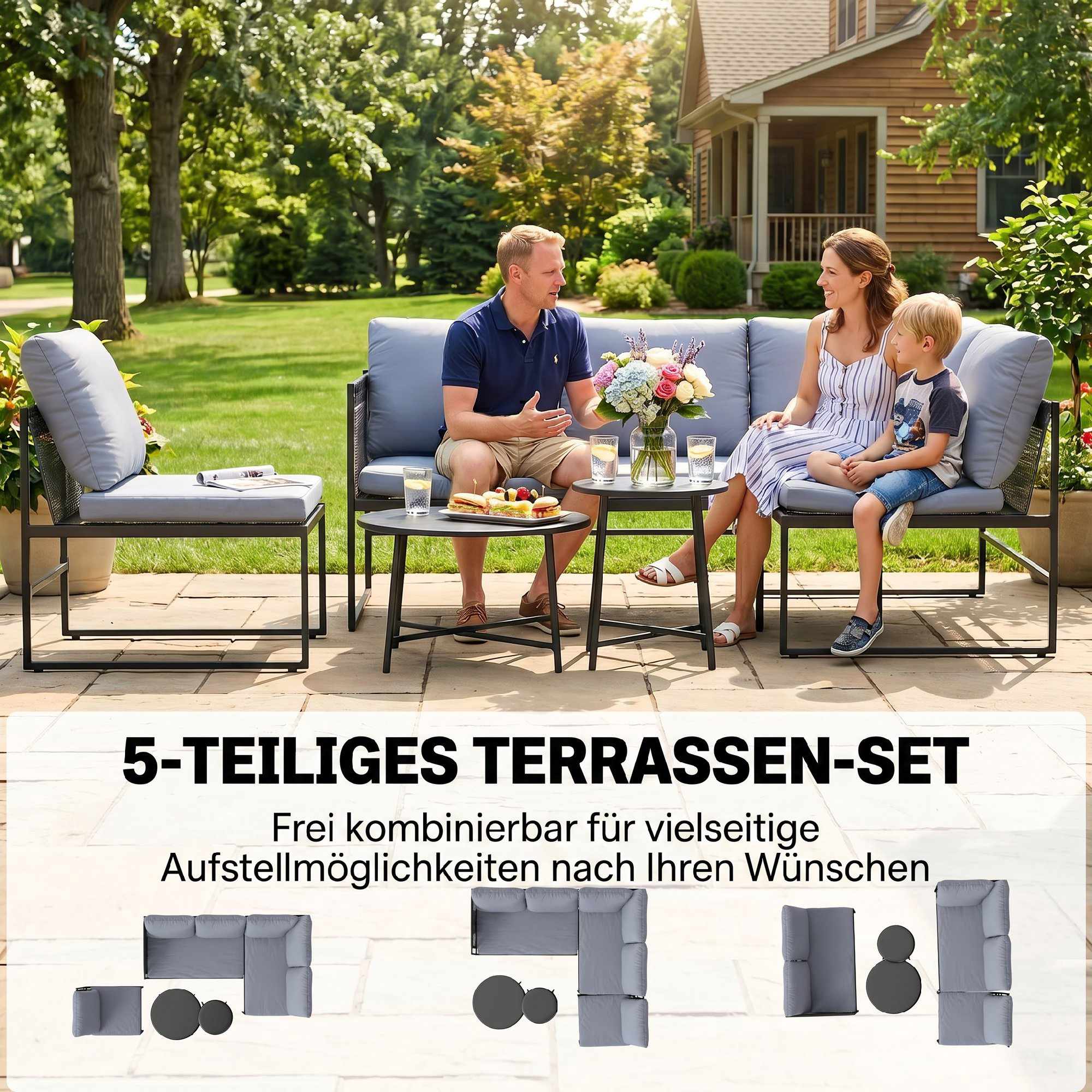 Utomhusloungeset för 4-5 personer med soffa och bord