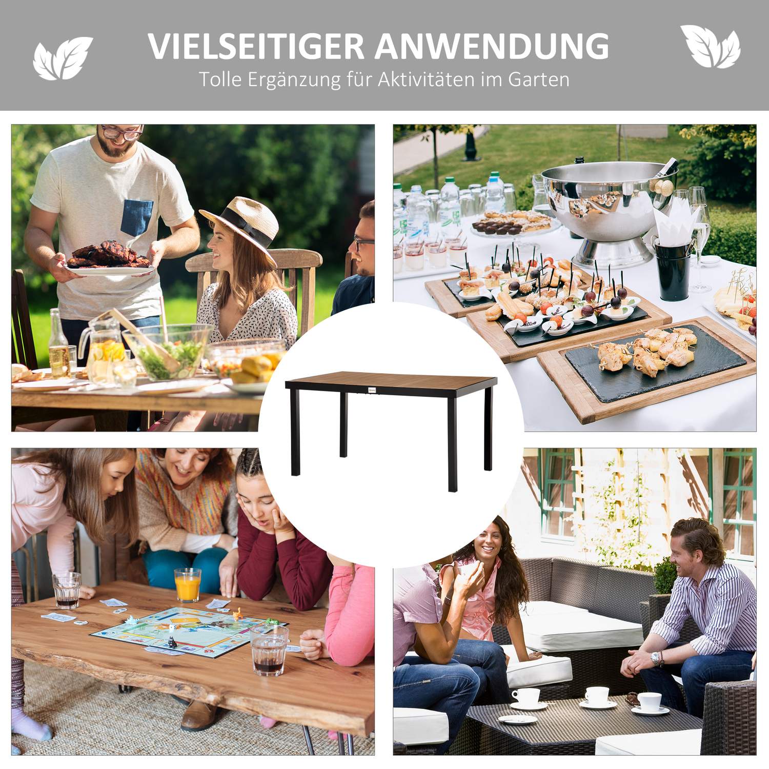 Utomhusmatbord för 6 – lättskött aluminium, 140x90x74 cm