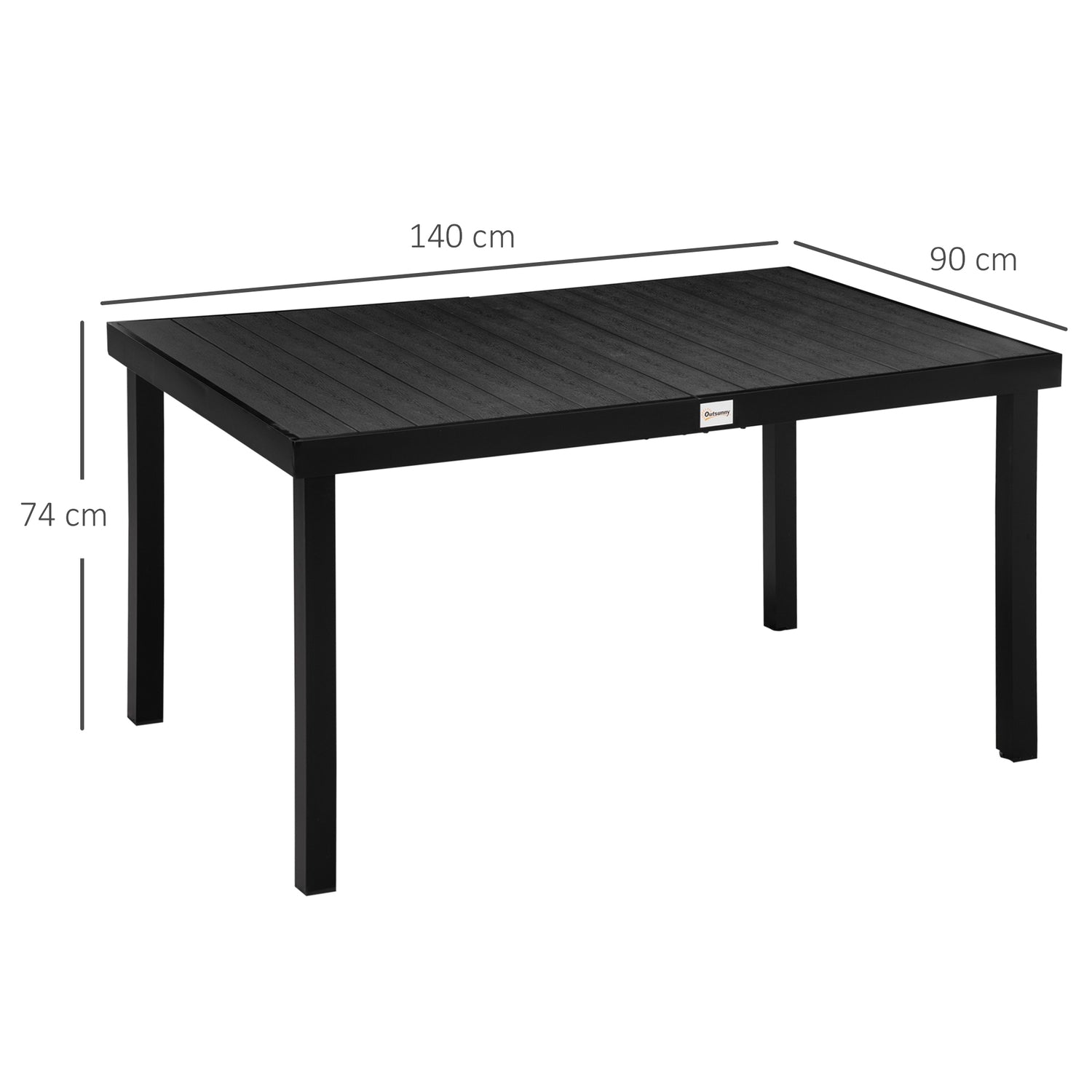 Utomhusmatbord för 6, lättskött aluminium, svart