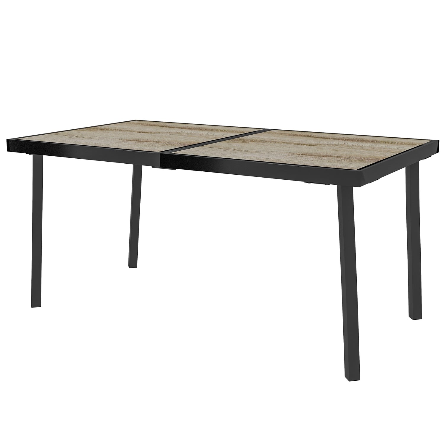 Utomhusmatbord för 6, trälook, stålstomme, grå