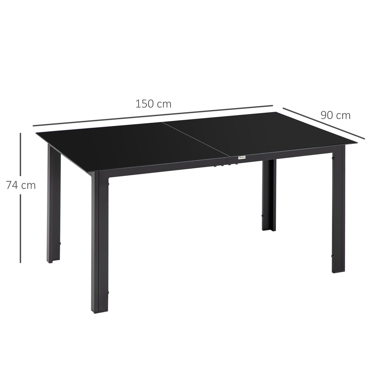 Utomhusmatbord i aluminium för 6, Glasskiva, Svart